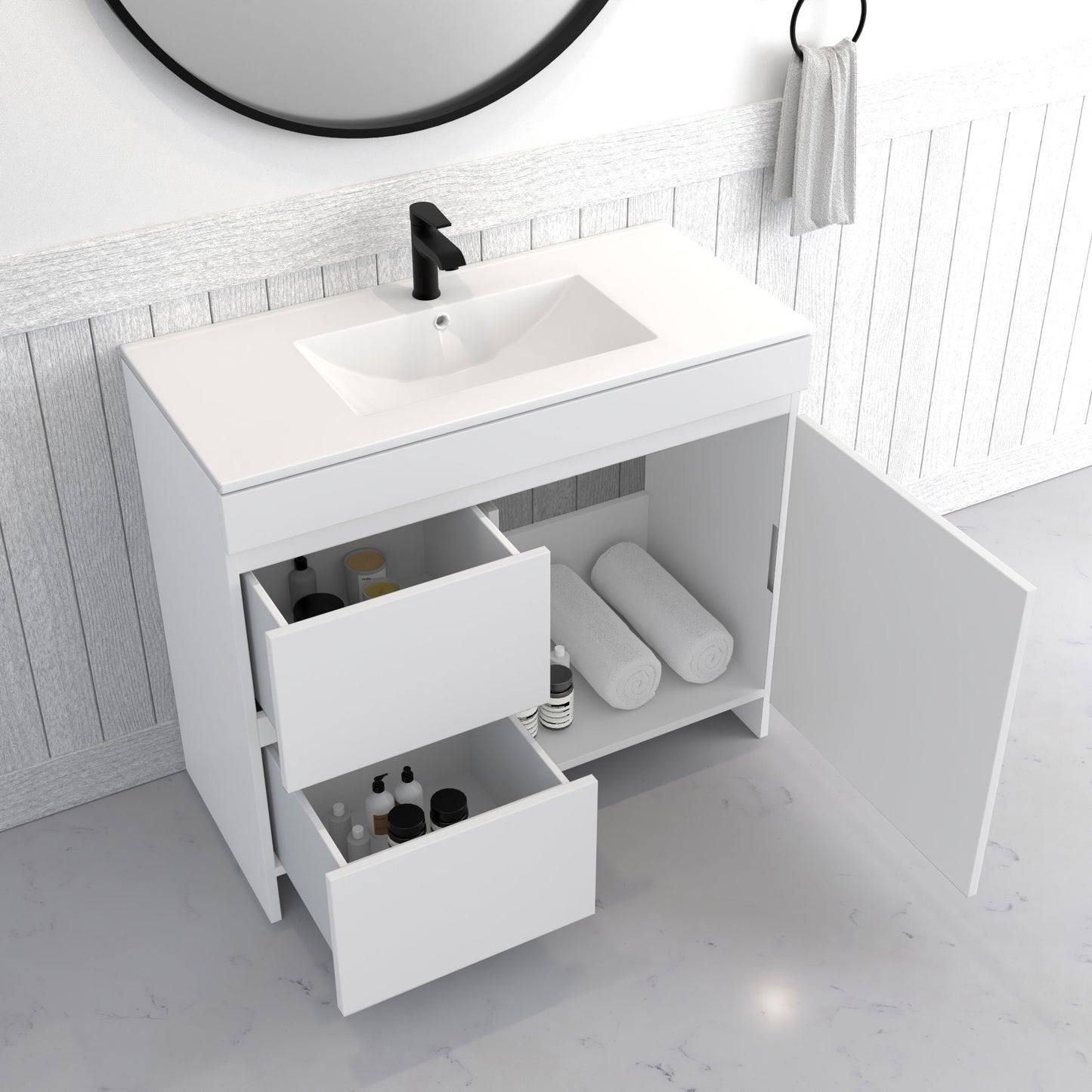 Cinnamon 40" Bathroom Vanity with integrated counter top Left Side Drawers