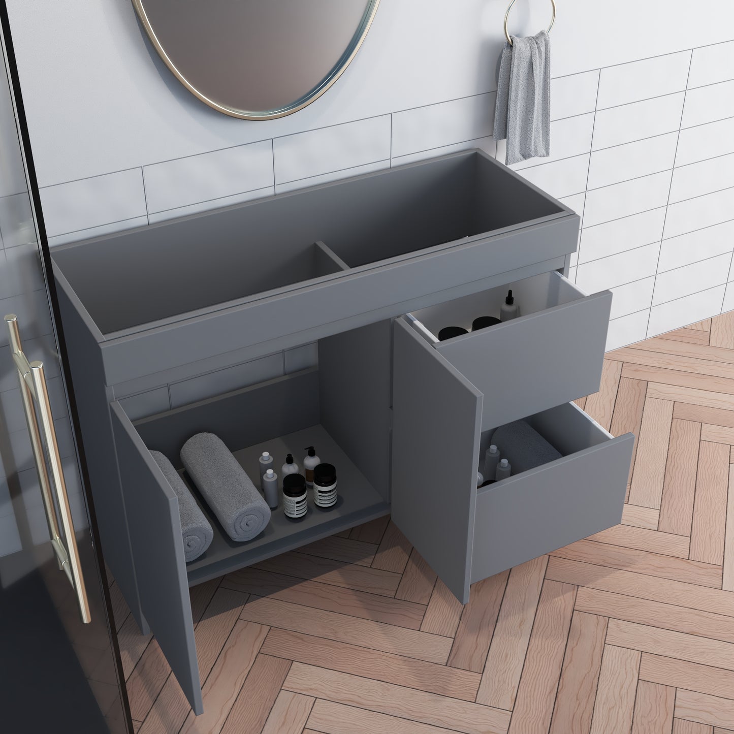 Cinnamon 48" Bathroom Vanity Cabinet Only Right Side Drawers