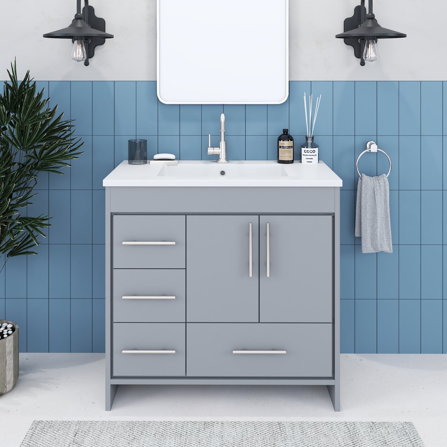 Flow 36" Bathroom Vanity with integrated counter top Left Side Drawers
