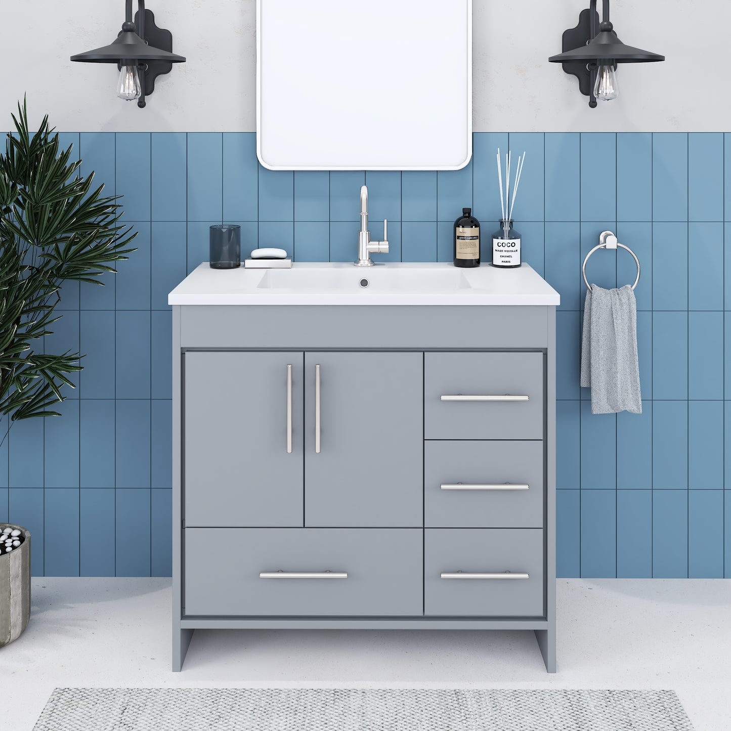 Flow 36" Bathroom Vanity with integrated counter top Right Side Drawers