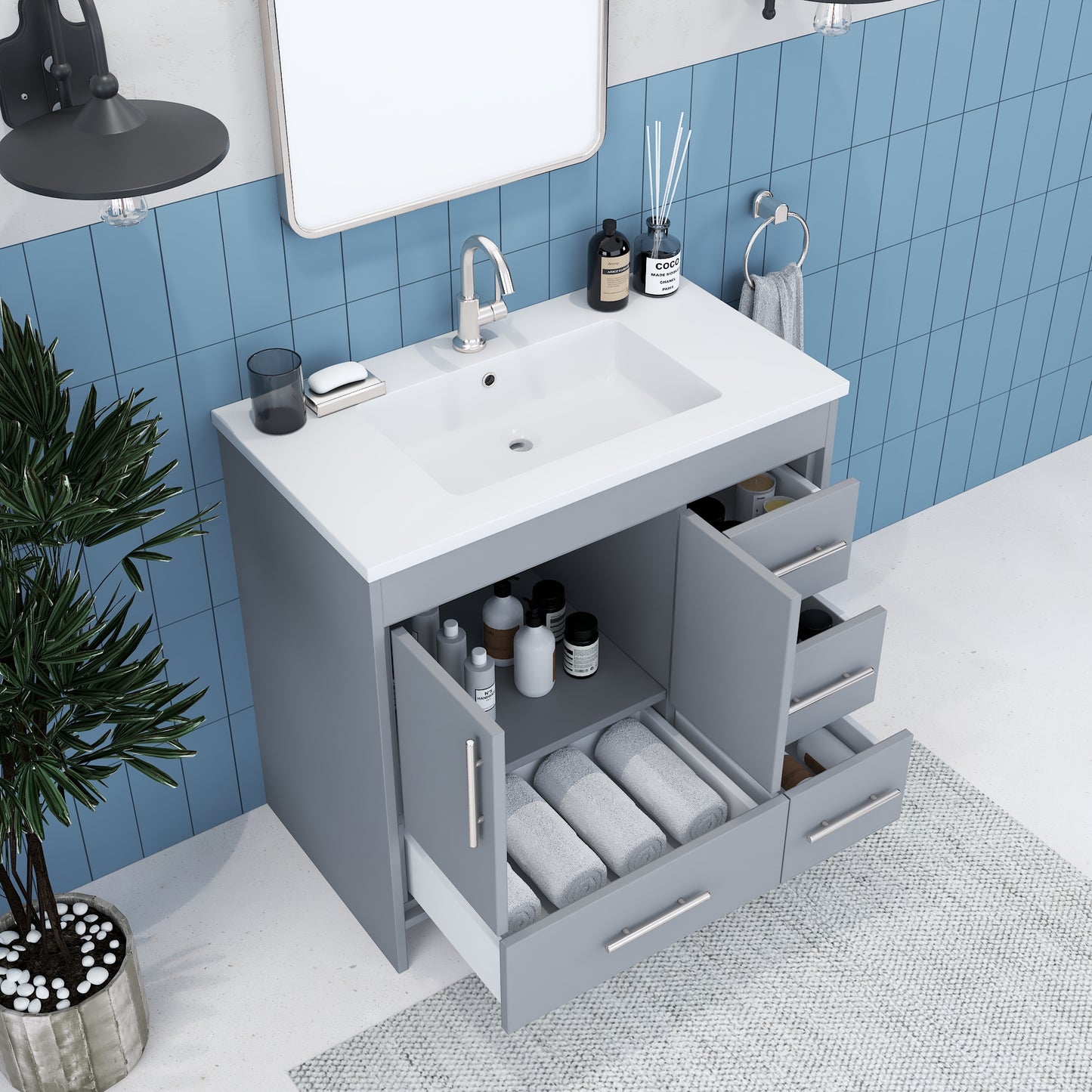 Flow 36" Bathroom Vanity with integrated counter top Right Side Drawers