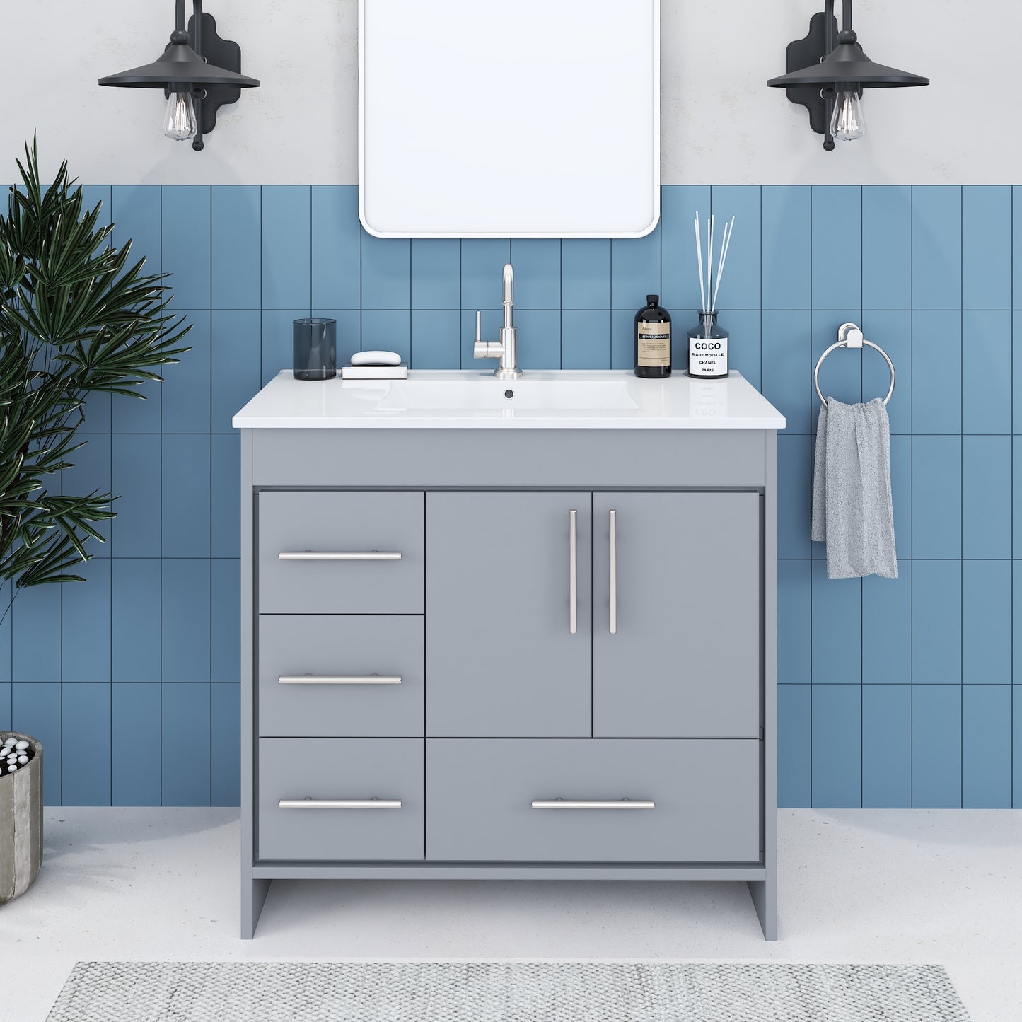 Flow 36" Bathroom Vanity with integrated counter top Left Side Drawers