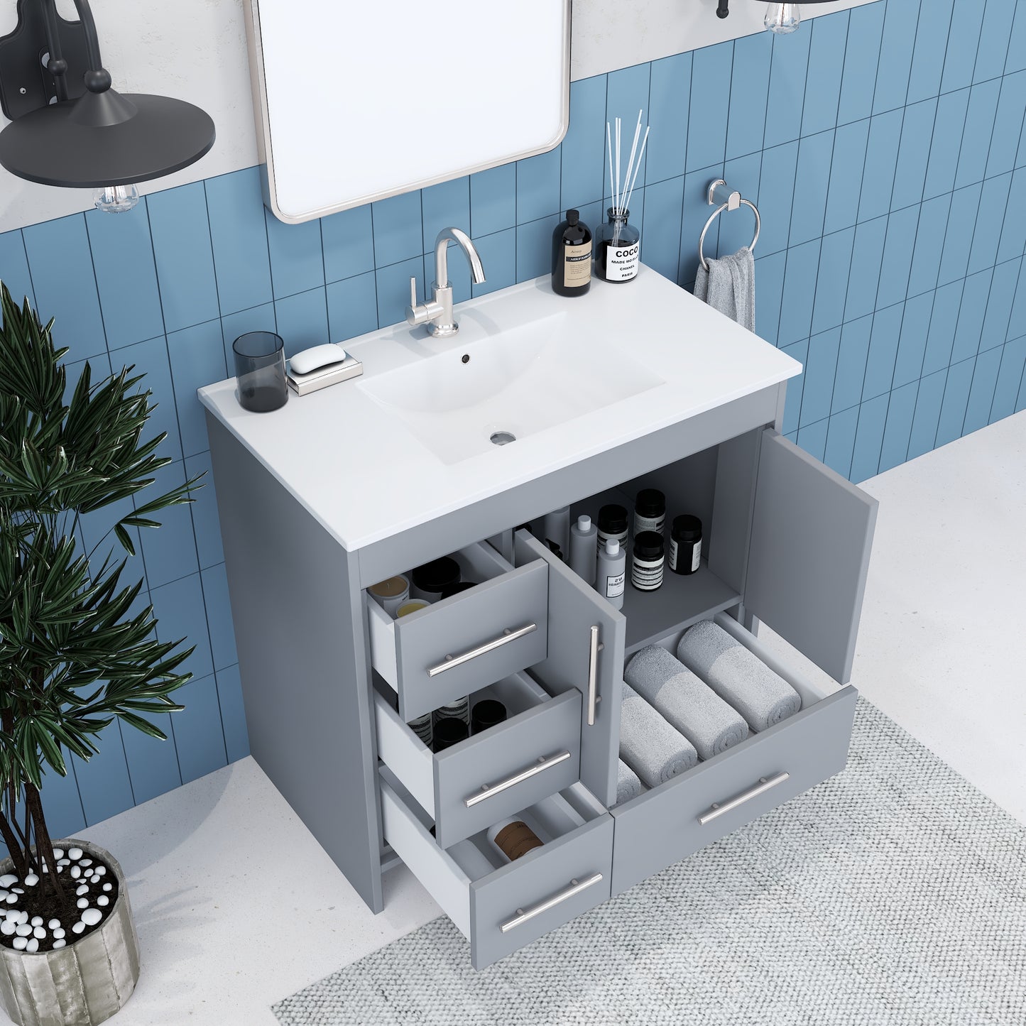 Flow 36" Bathroom Vanity with integrated counter top Left Side Drawers