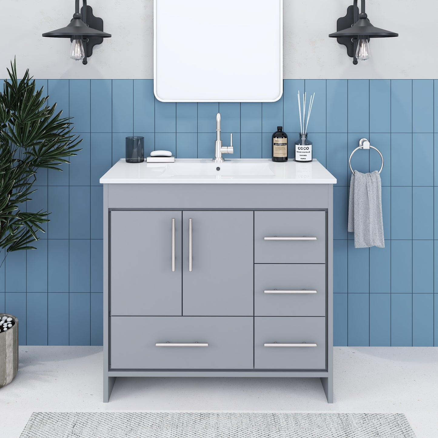 Flow 36" Bathroom Vanity with integrated counter top Right Side Drawers