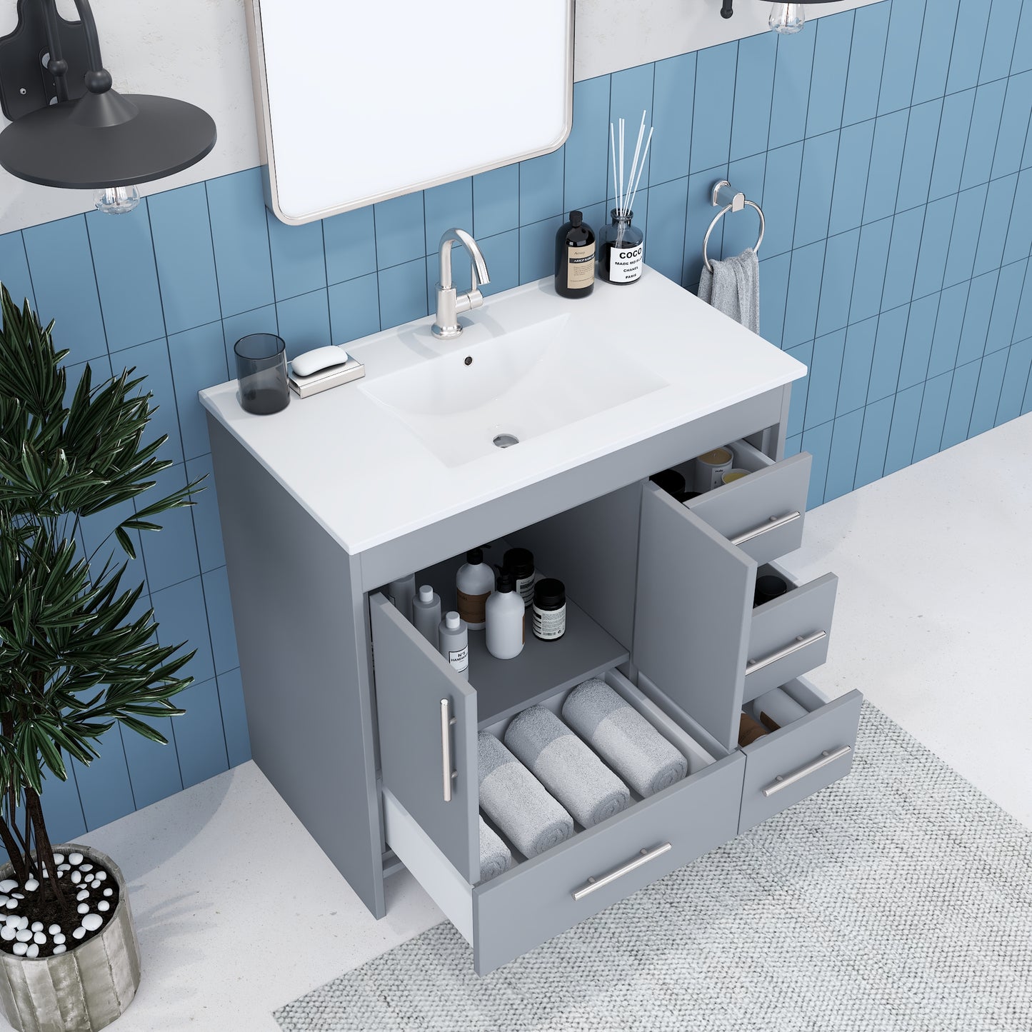 Flow 36" Bathroom Vanity with integrated counter top Right Side Drawers