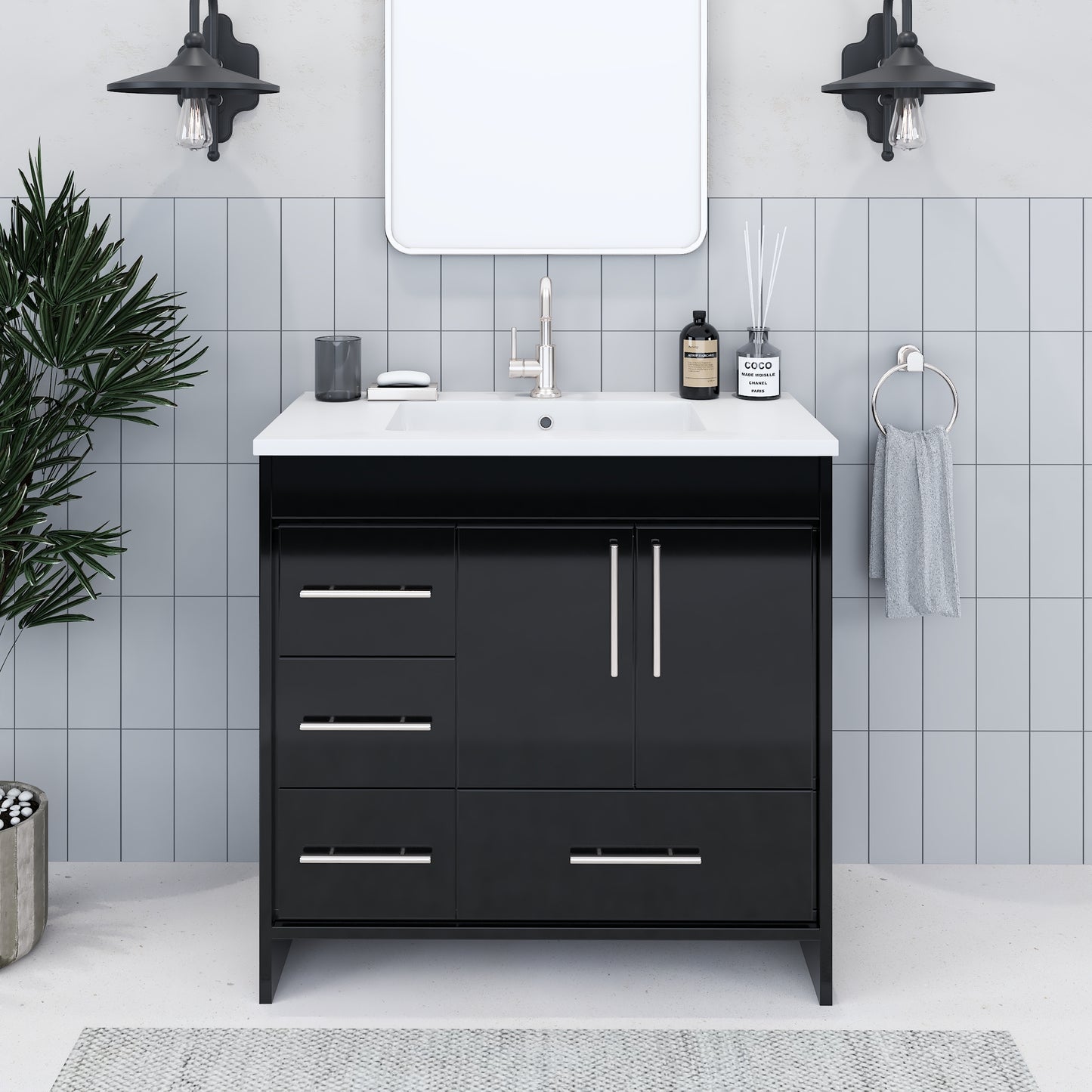 Flow 36" Bathroom Vanity with integrated counter top Left Side Drawers