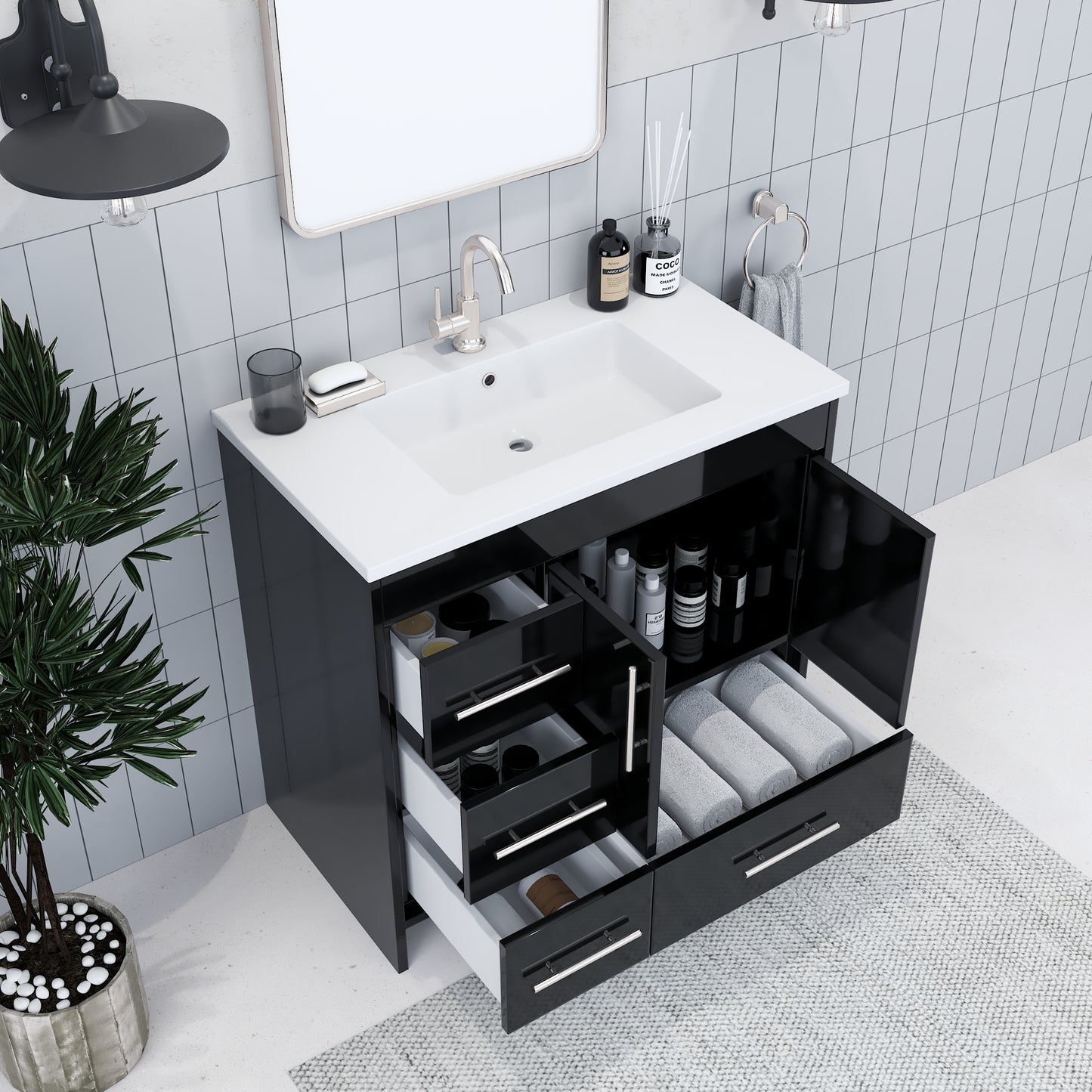 Flow 36" Bathroom Vanity with integrated counter top Left Side Drawers