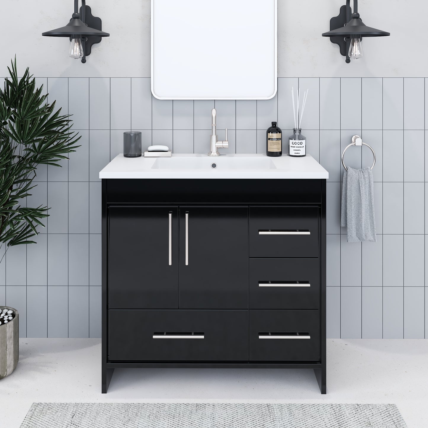 Flow 36" Bathroom Vanity with integrated counter top Right Side Drawers