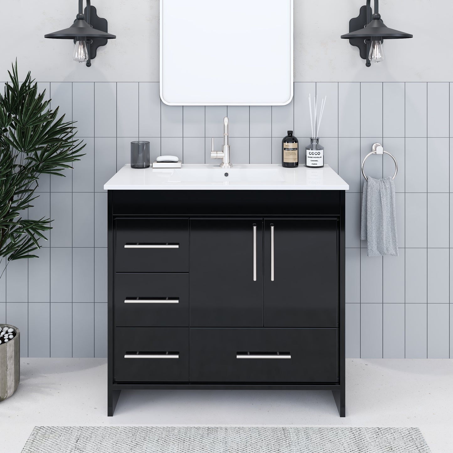 Flow 36" Bathroom Vanity with integrated counter top Left Side Drawers
