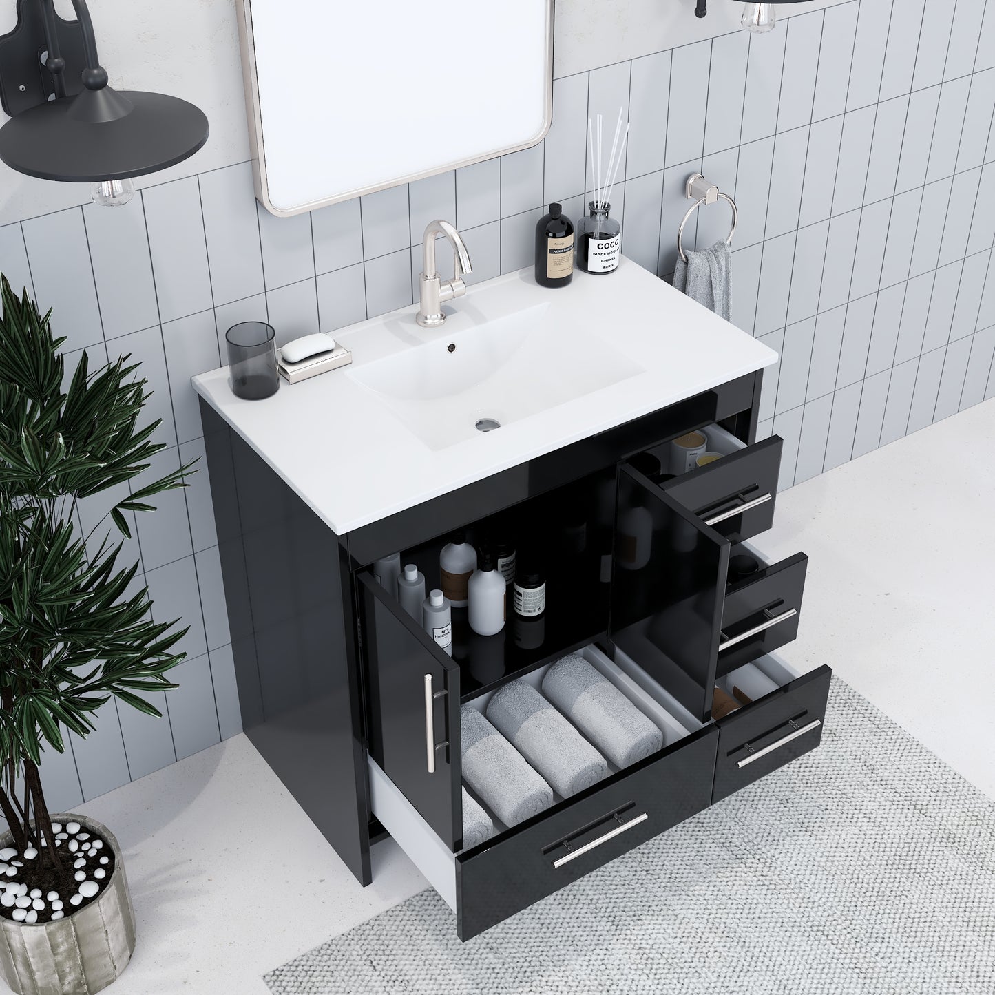 Flow 36" Bathroom Vanity with integrated counter top Right Side Drawers