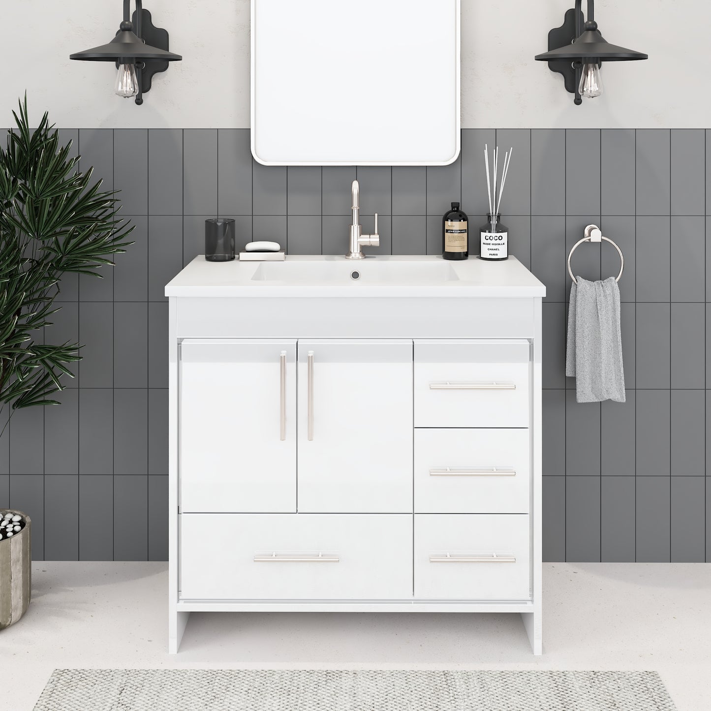 Flow 36" Bathroom Vanity with integrated counter top Right Side Drawers