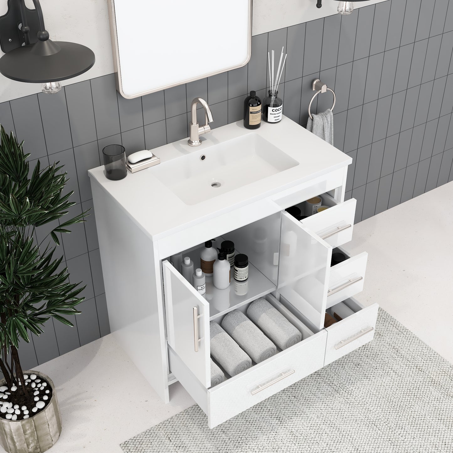 Flow 36" Bathroom Vanity with integrated counter top Right Side Drawers