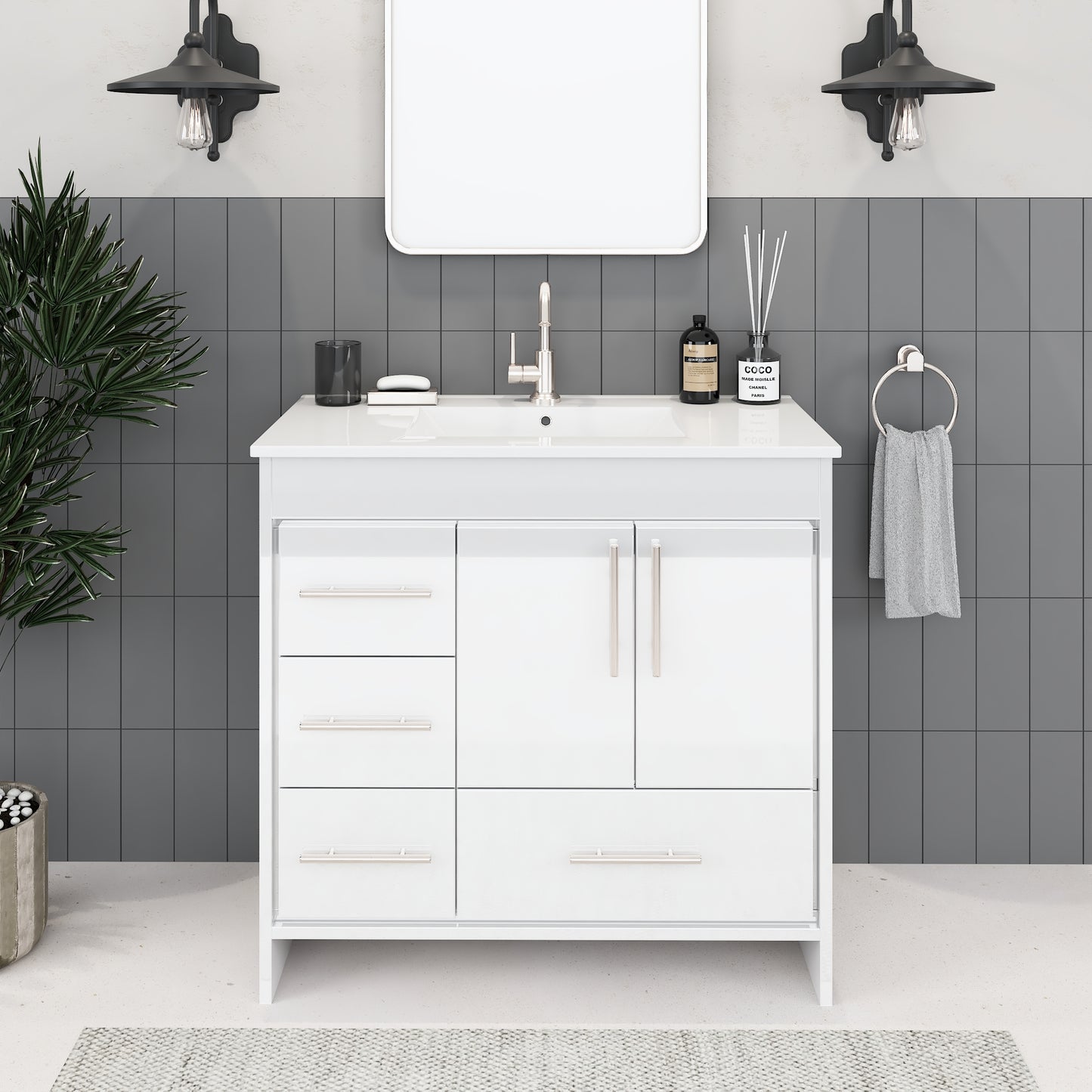 Flow 36" Bathroom Vanity with integrated counter top Left Side Drawers