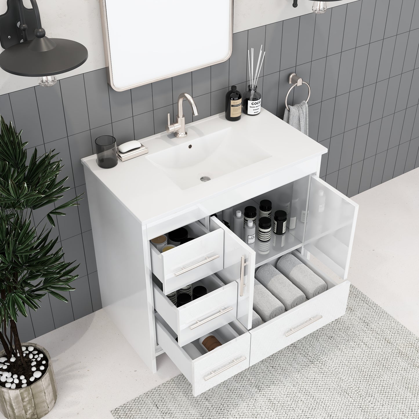 Flow 36" Bathroom Vanity with integrated counter top Left Side Drawers