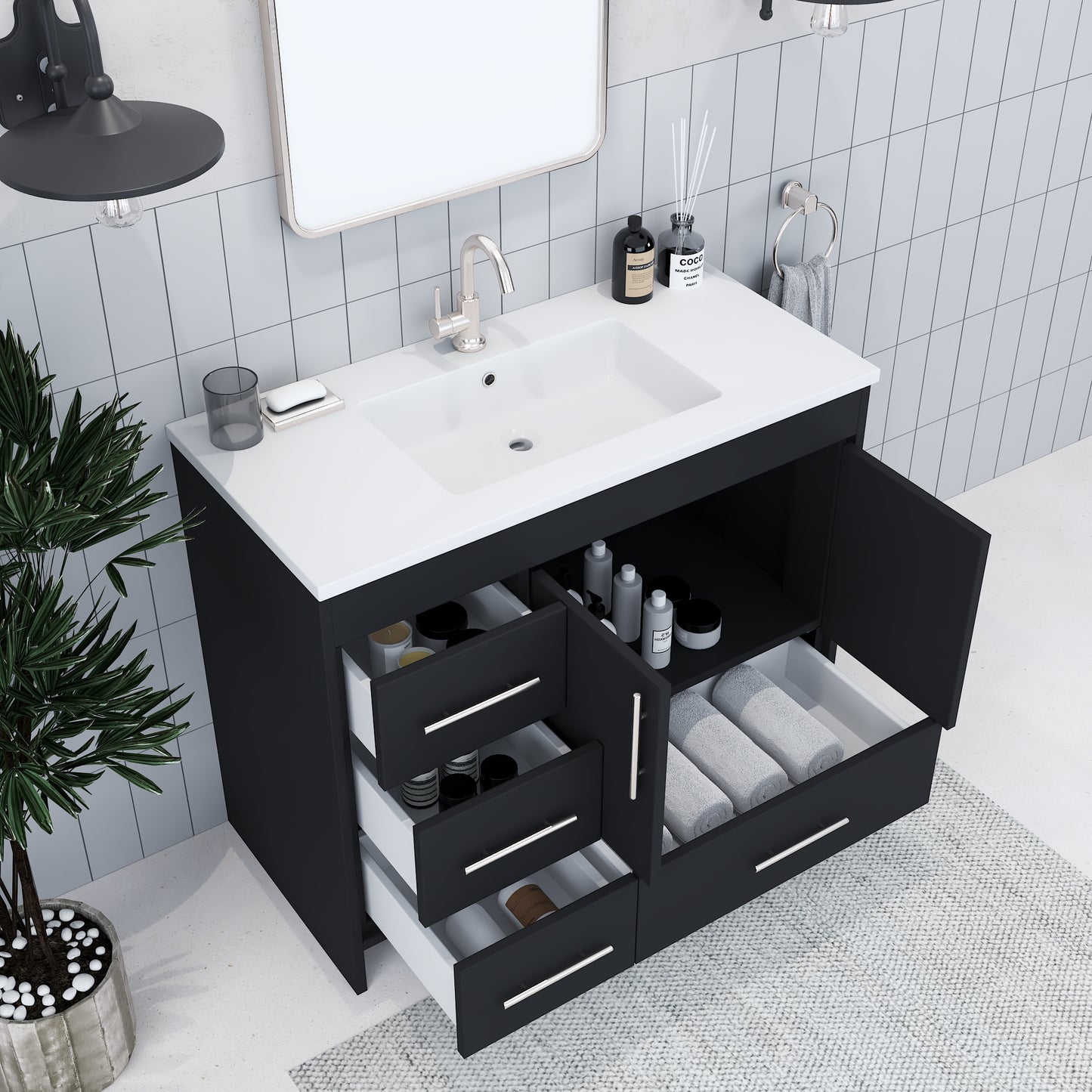 Flow 36" Bathroom Vanity with integrated counter top Left Side Drawers