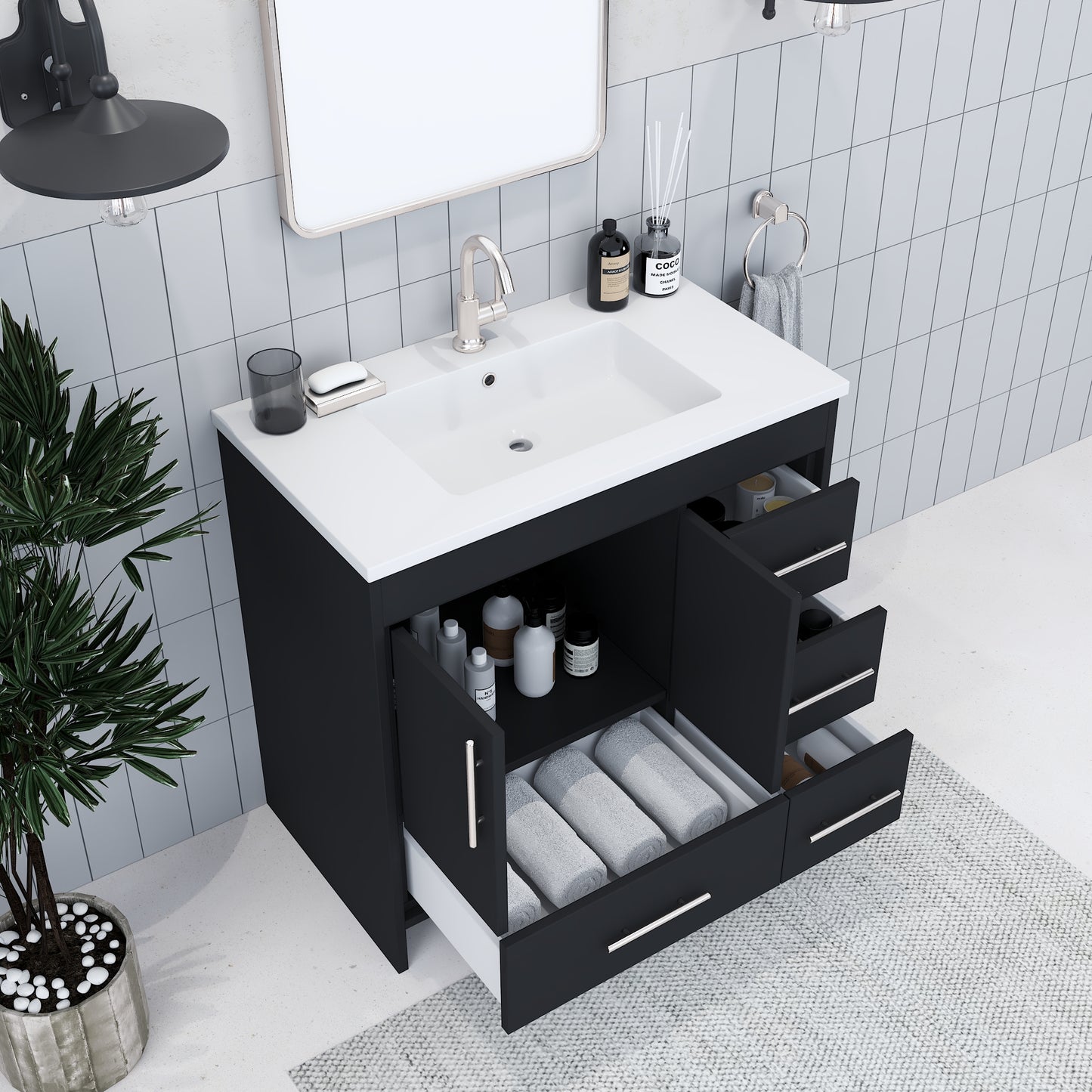 Flow 36" Bathroom Vanity with integrated counter top Right Side Drawers