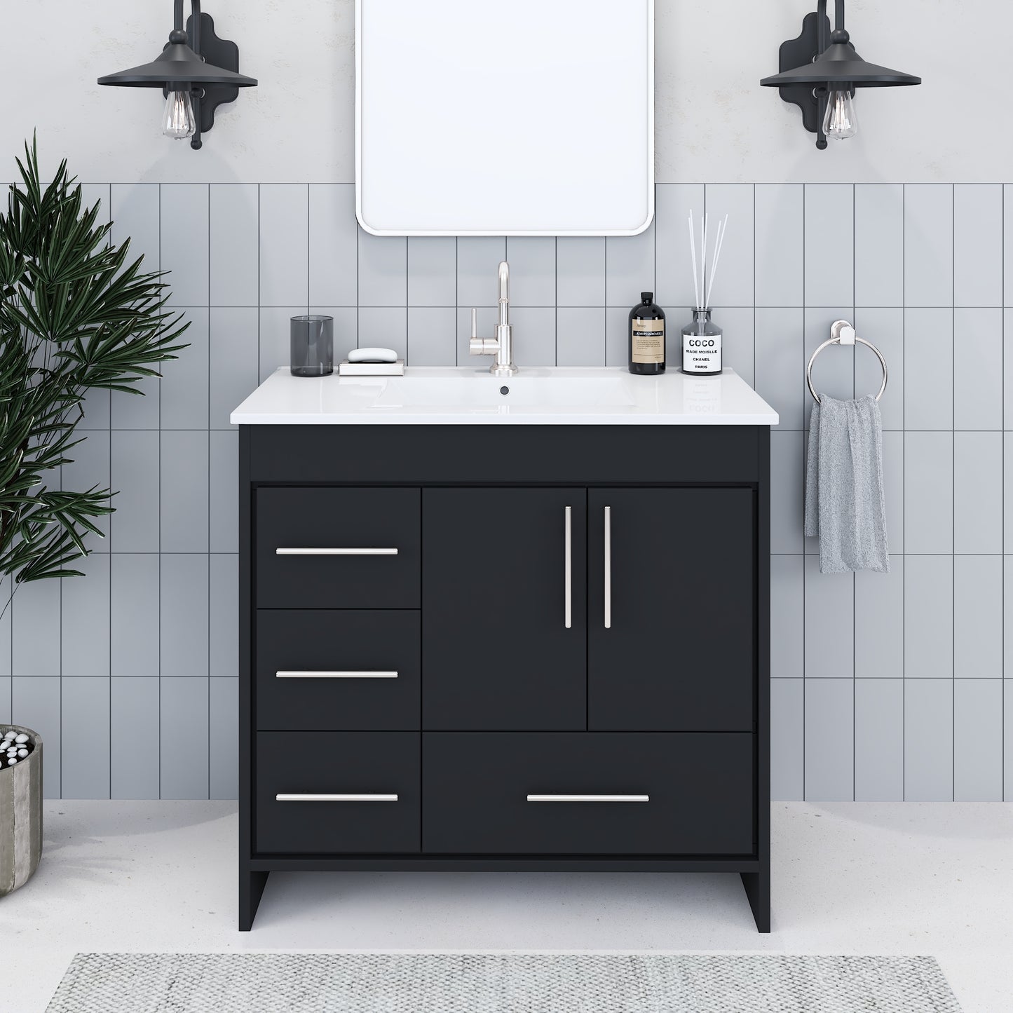 Flow 36" Bathroom Vanity with integrated counter top Left Side Drawers