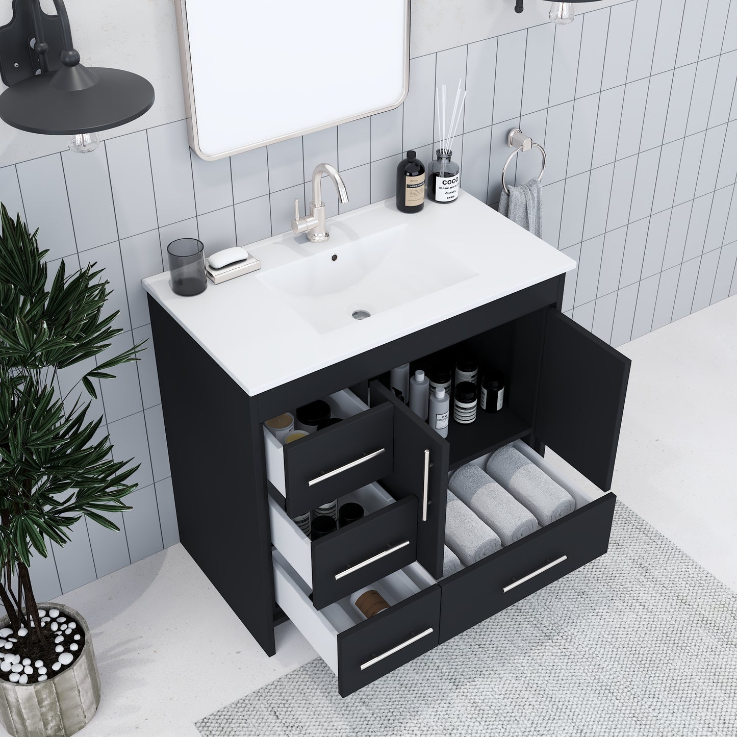 Flow 36" Bathroom Vanity with integrated counter top Left Side Drawers