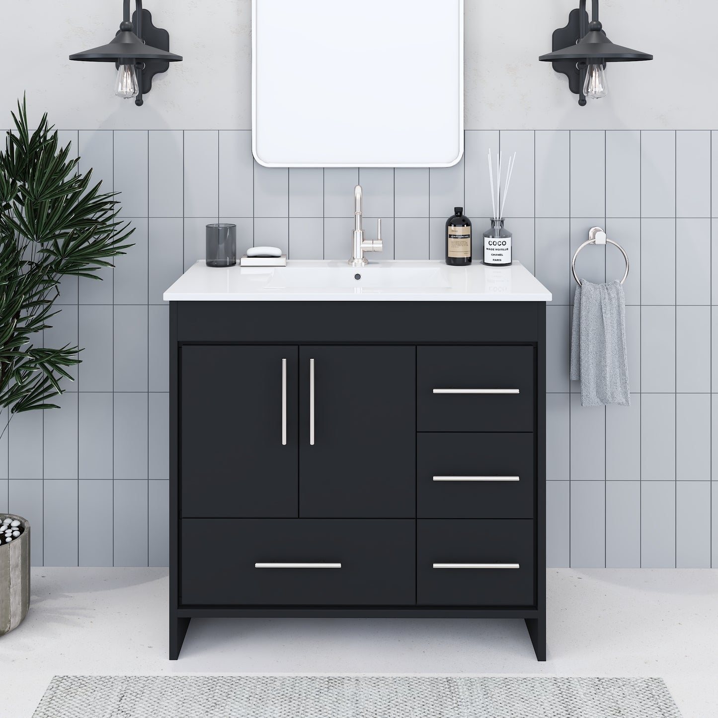 Flow 36" Bathroom Vanity with integrated counter top Right Side Drawers