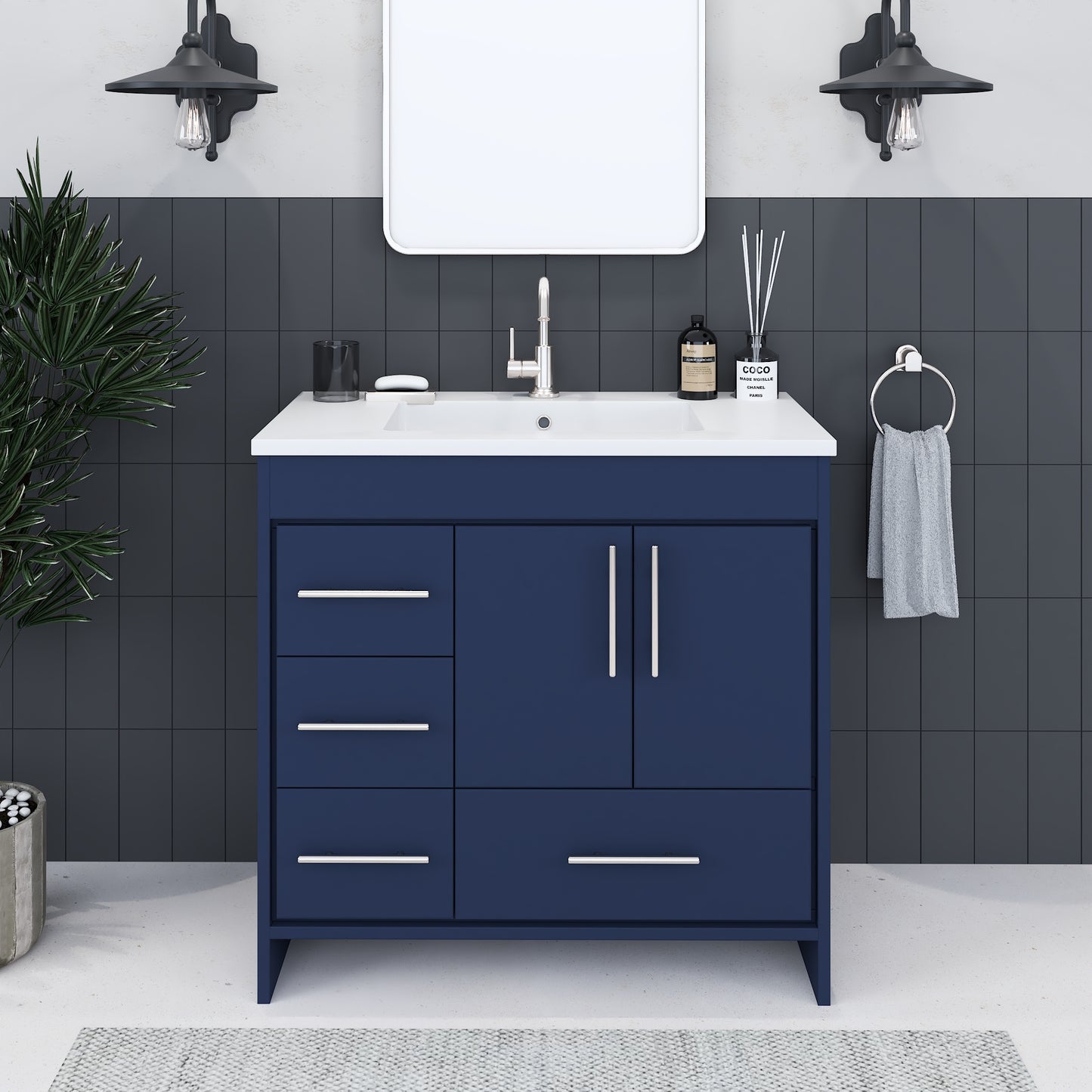 Flow 36" Bathroom Vanity with integrated counter top Left Side Drawers