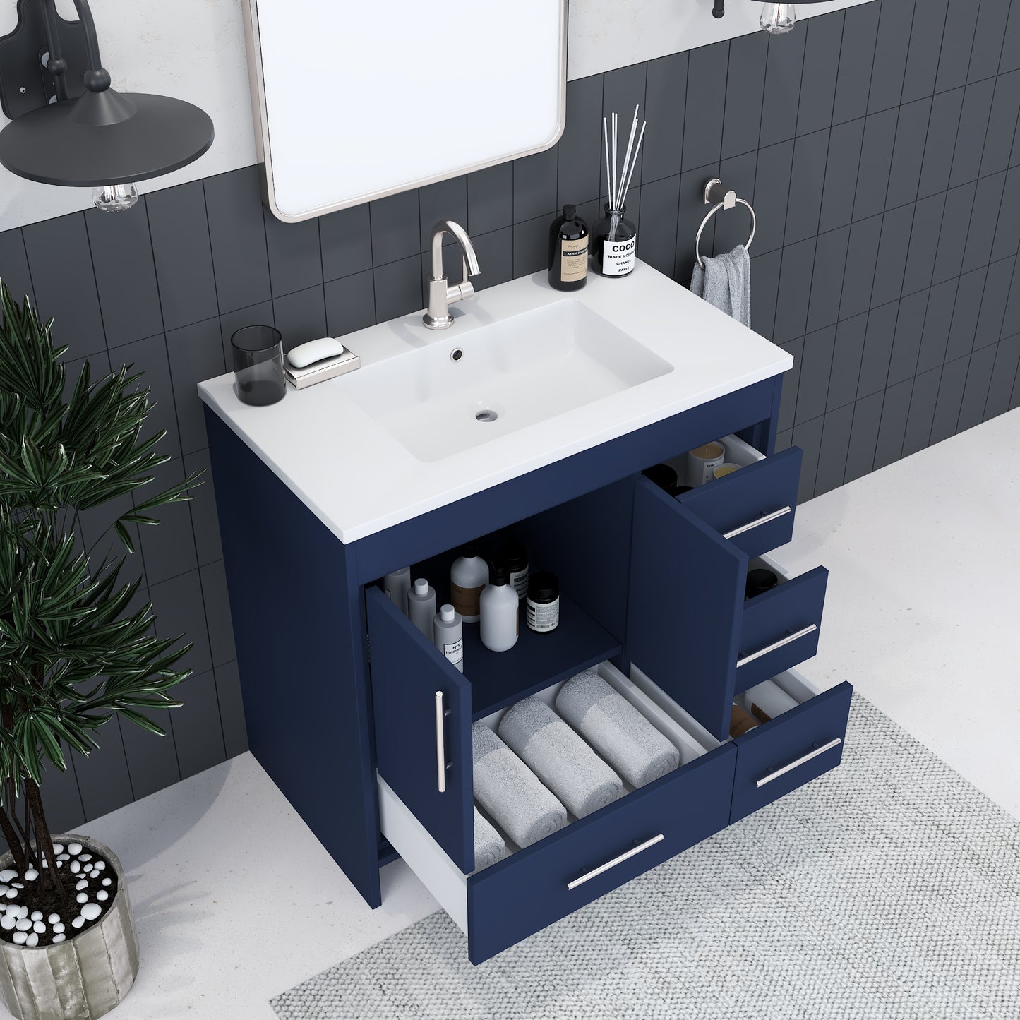 Flow 36" Bathroom Vanity with integrated counter top Right Side Drawers