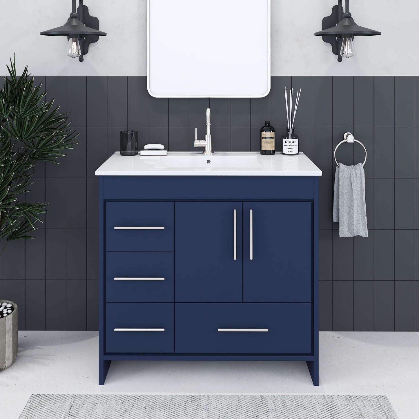 Flow 36" Bathroom Vanity with integrated counter top Left Side Drawers