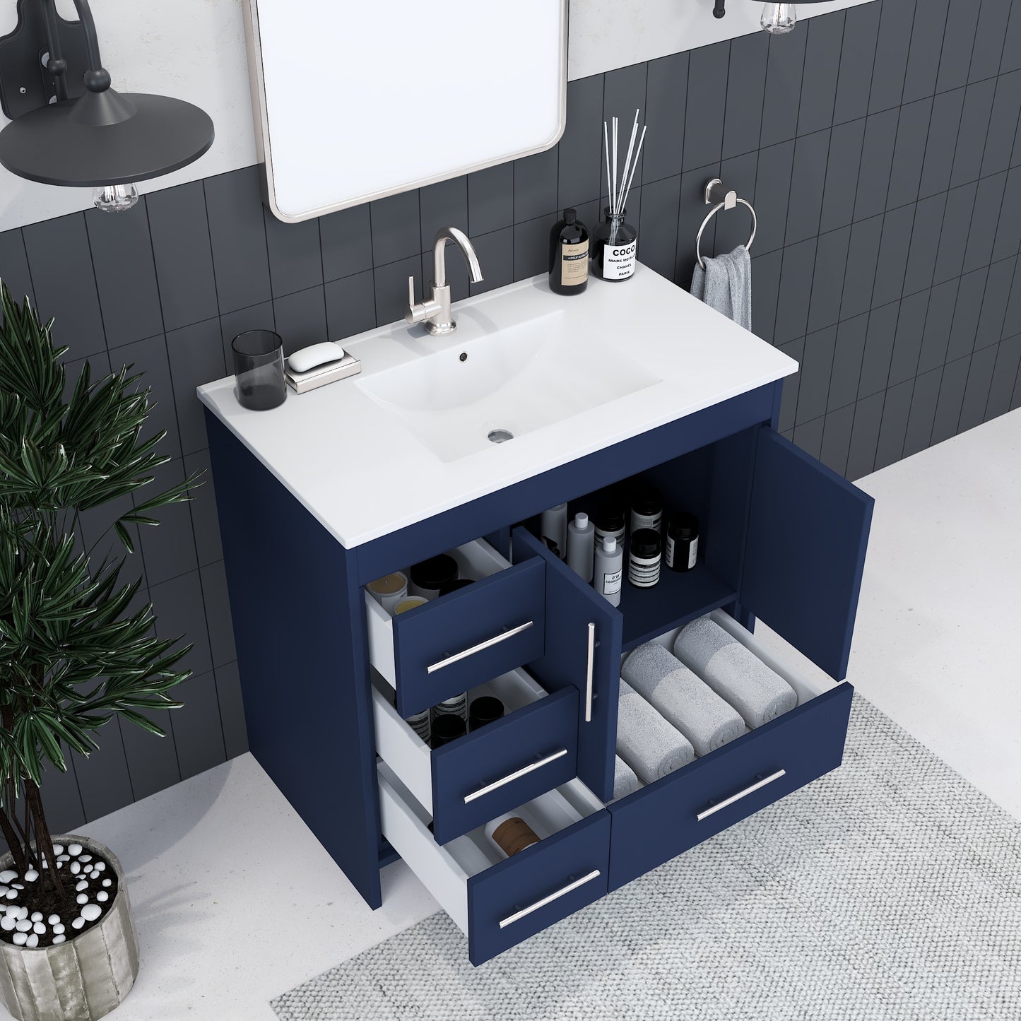 Flow 36" Bathroom Vanity with integrated counter top Left Side Drawers