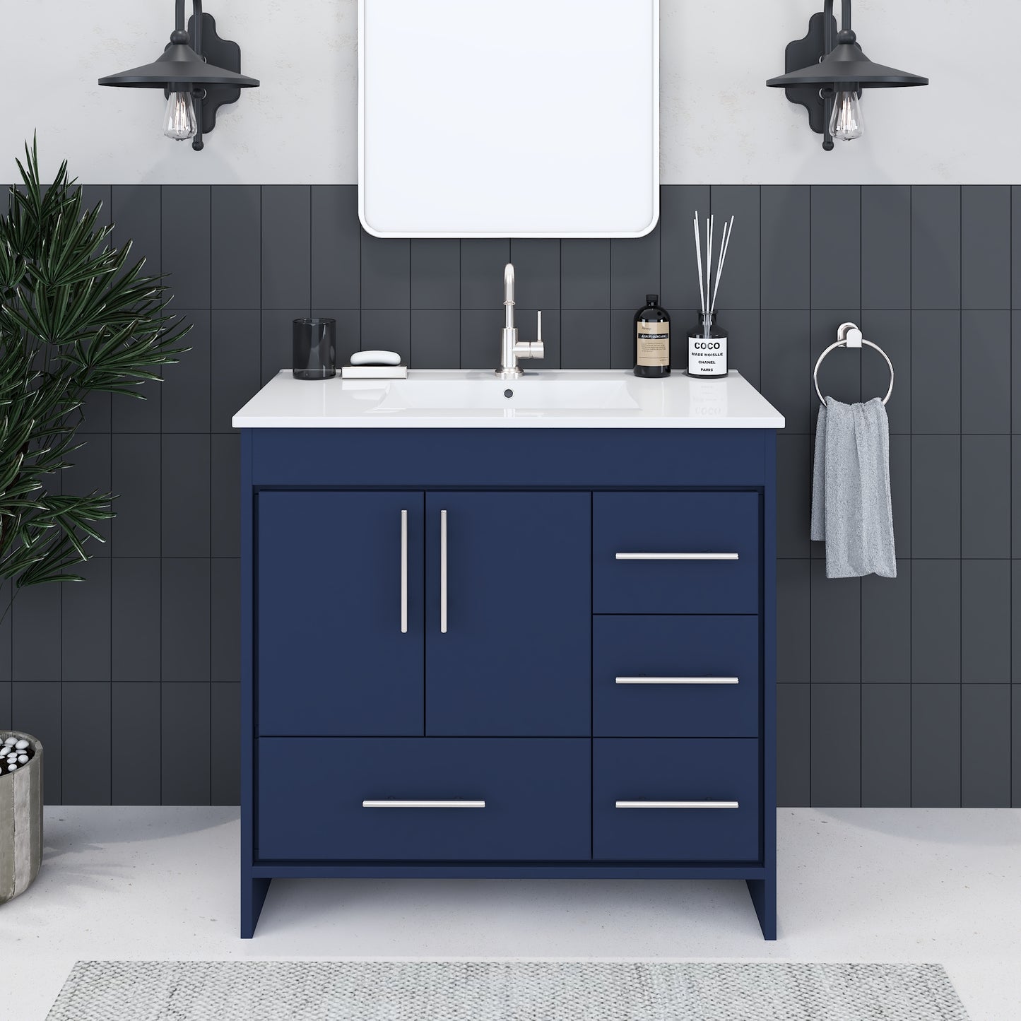 Flow 36" Bathroom Vanity with integrated counter top Right Side Drawers