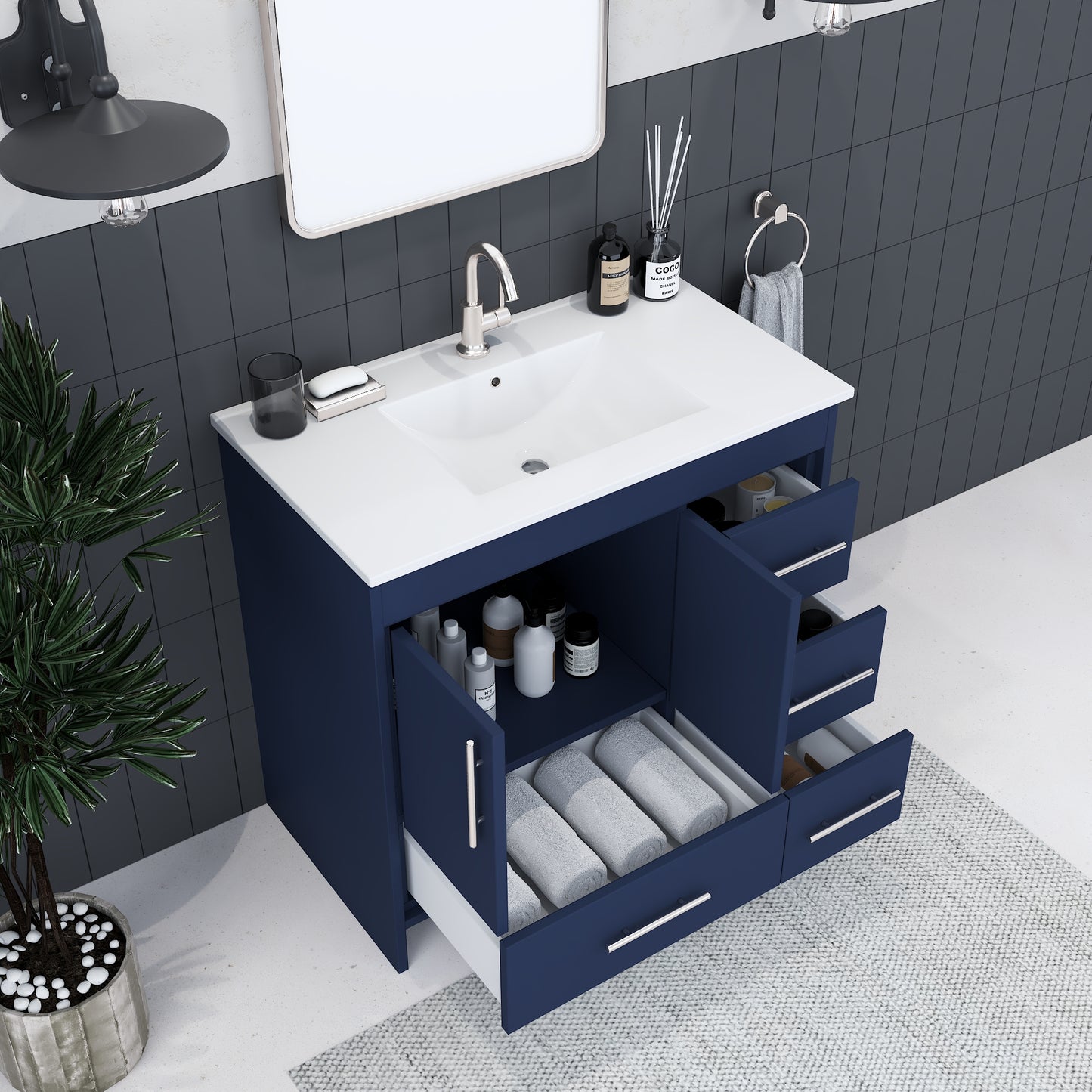 Flow 36" Bathroom Vanity with integrated counter top Right Side Drawers