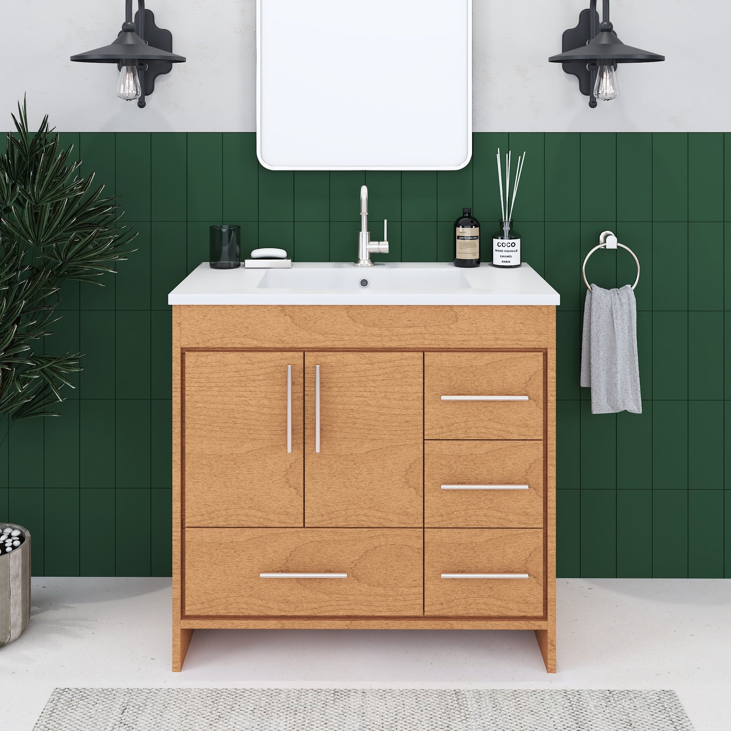 Flow 36" Bathroom Vanity with integrated counter top Right Side Drawers