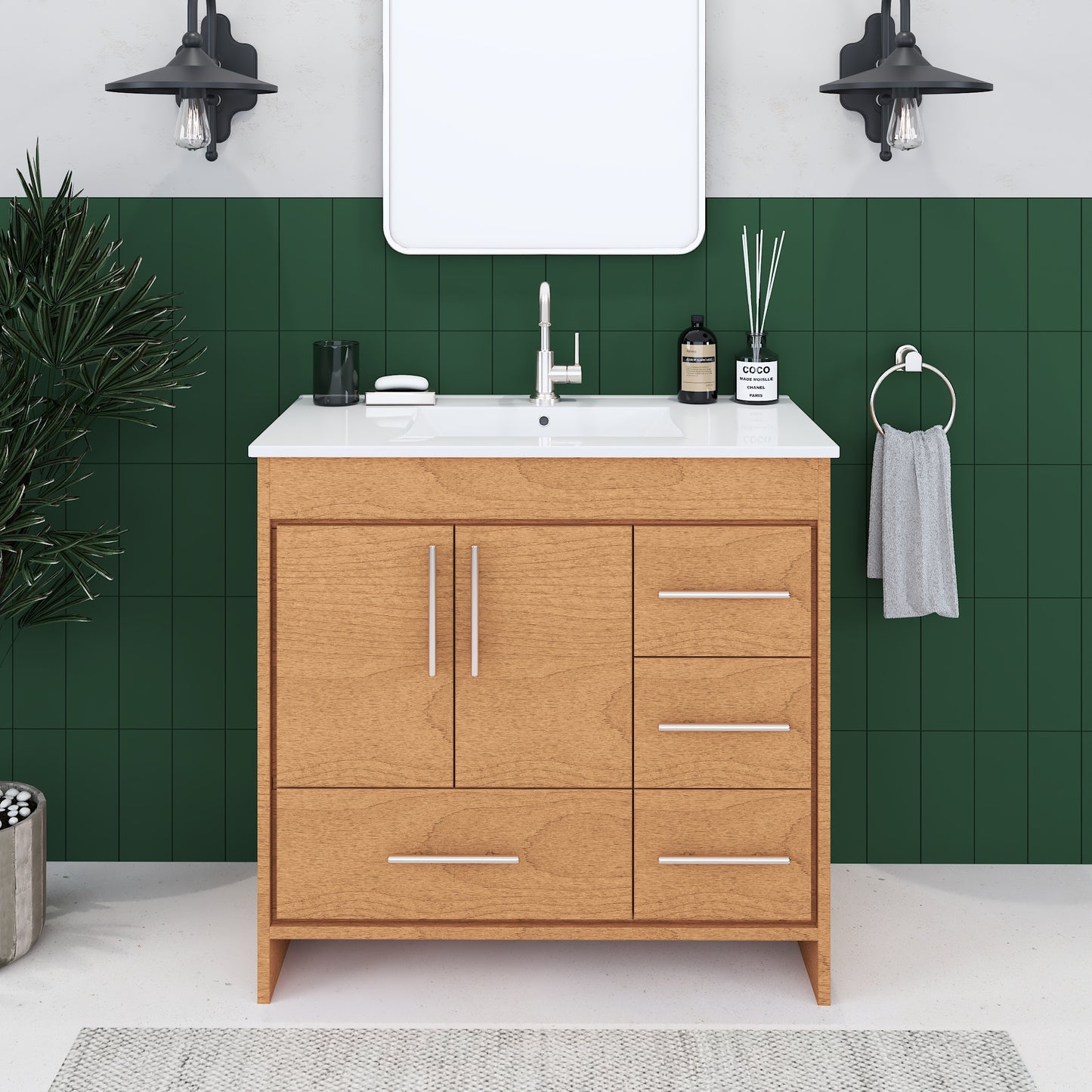 Flow 36" Bathroom Vanity with integrated counter top Right Side Drawers