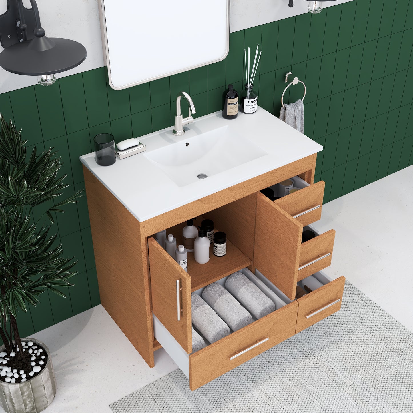 Flow 36" Bathroom Vanity with integrated counter top Right Side Drawers