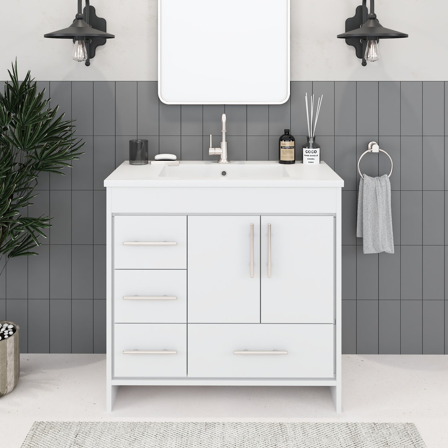 Flow 36" Bathroom Vanity with integrated counter top Left Side Drawers