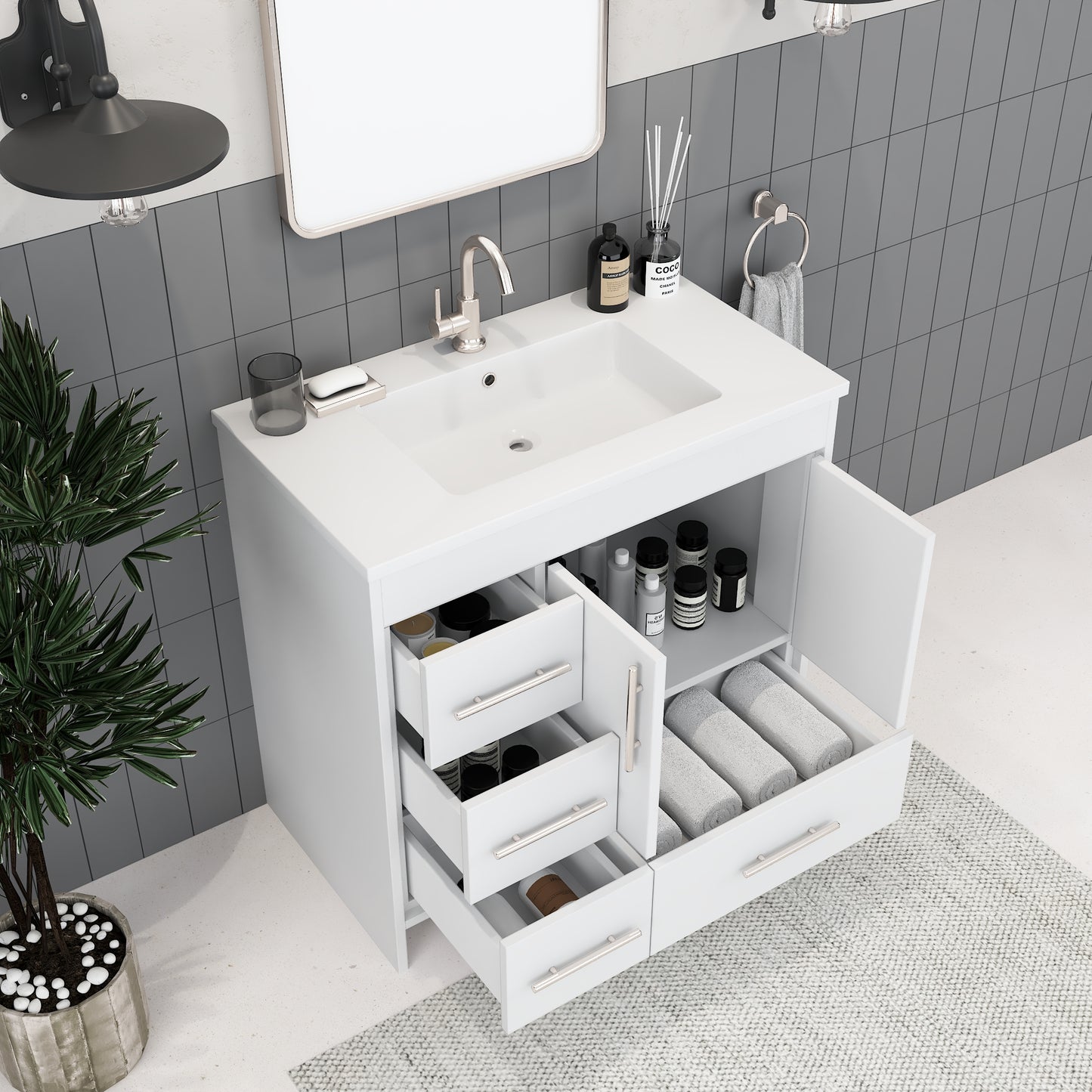 Flow 36" Bathroom Vanity with integrated counter top Left Side Drawers
