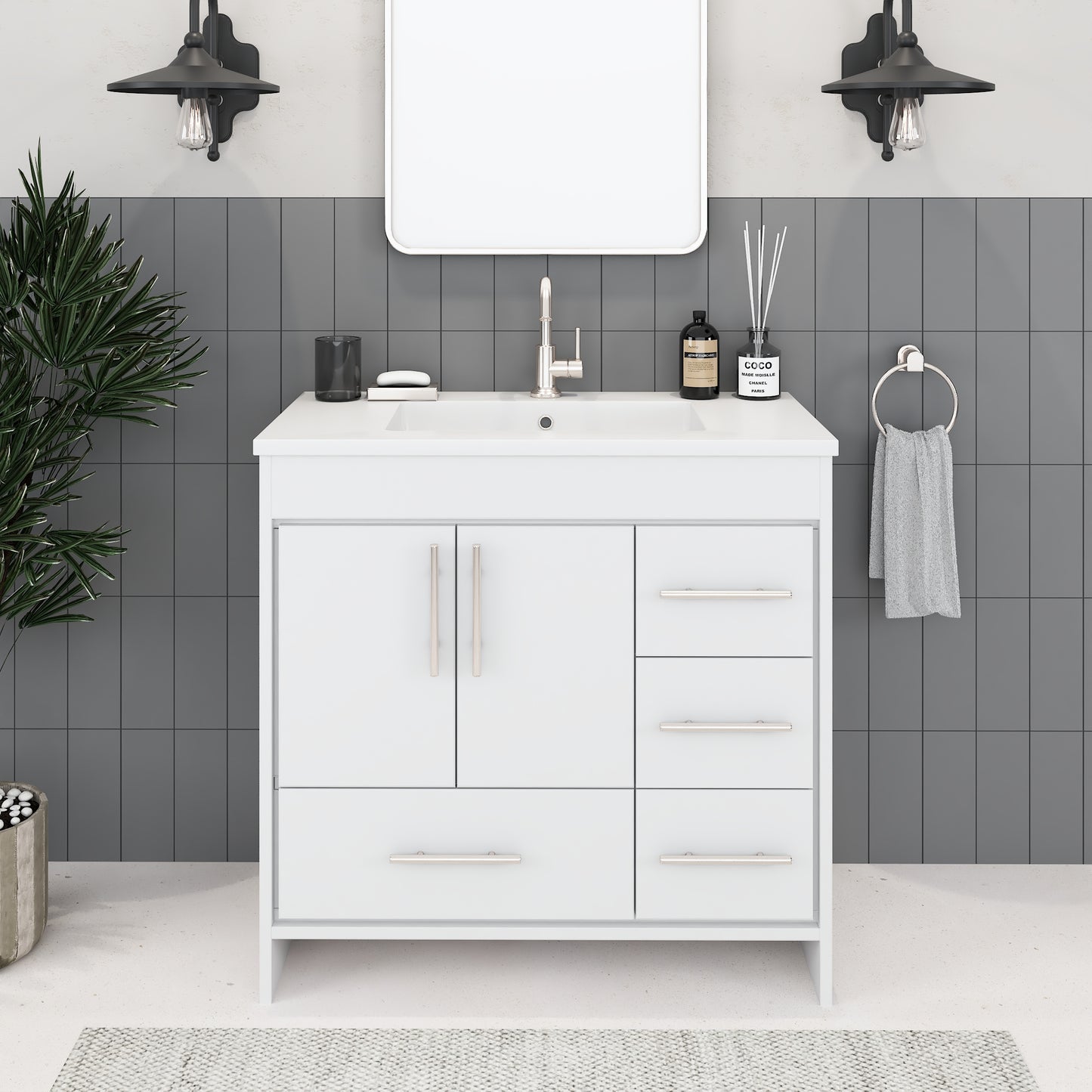 Flow 36" Bathroom Vanity with integrated counter top Right Side Drawers