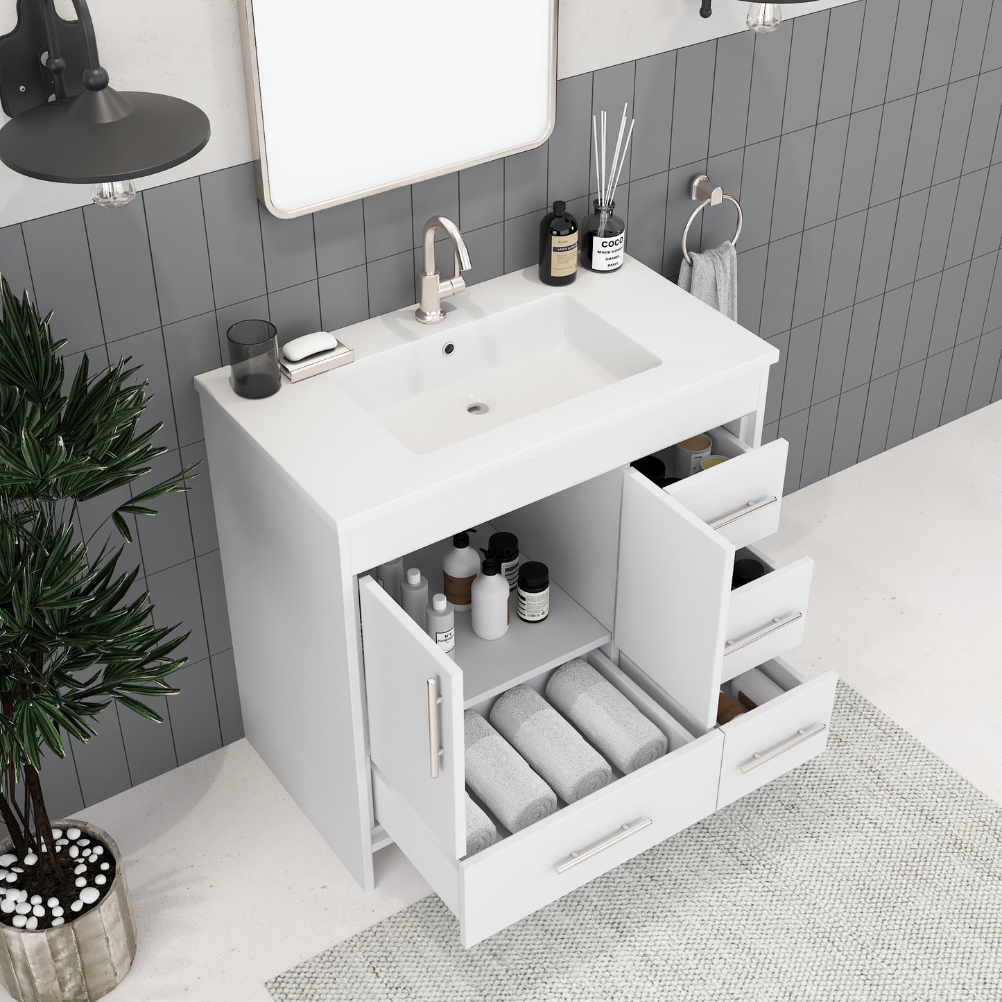 Flow 36" Bathroom Vanity with integrated counter top Right Side Drawers
