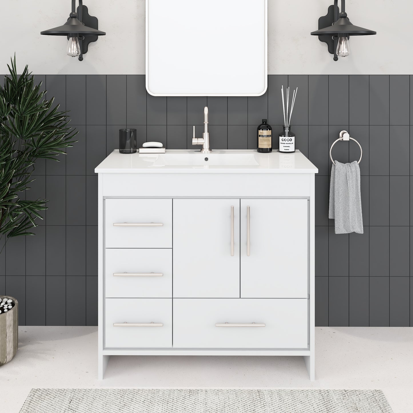 Flow 36" Bathroom Vanity with integrated counter top Left Side Drawers