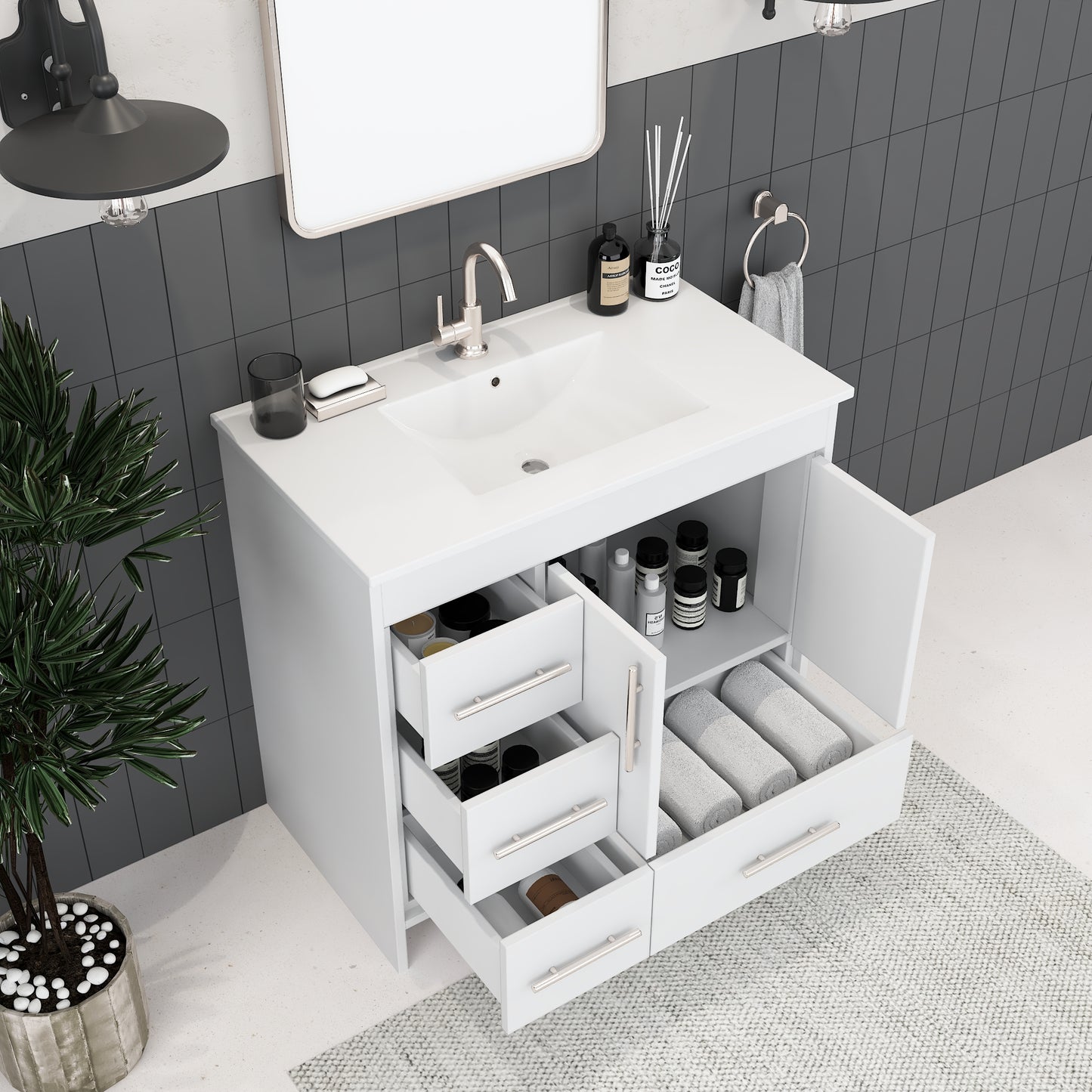 Flow 36" Bathroom Vanity with integrated counter top Left Side Drawers