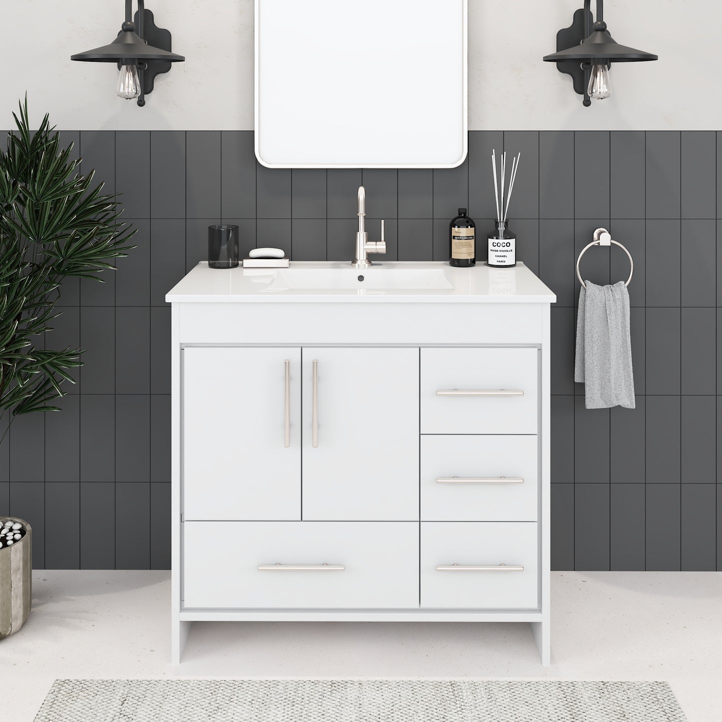 Flow 36" Bathroom Vanity with integrated counter top Right Side Drawers