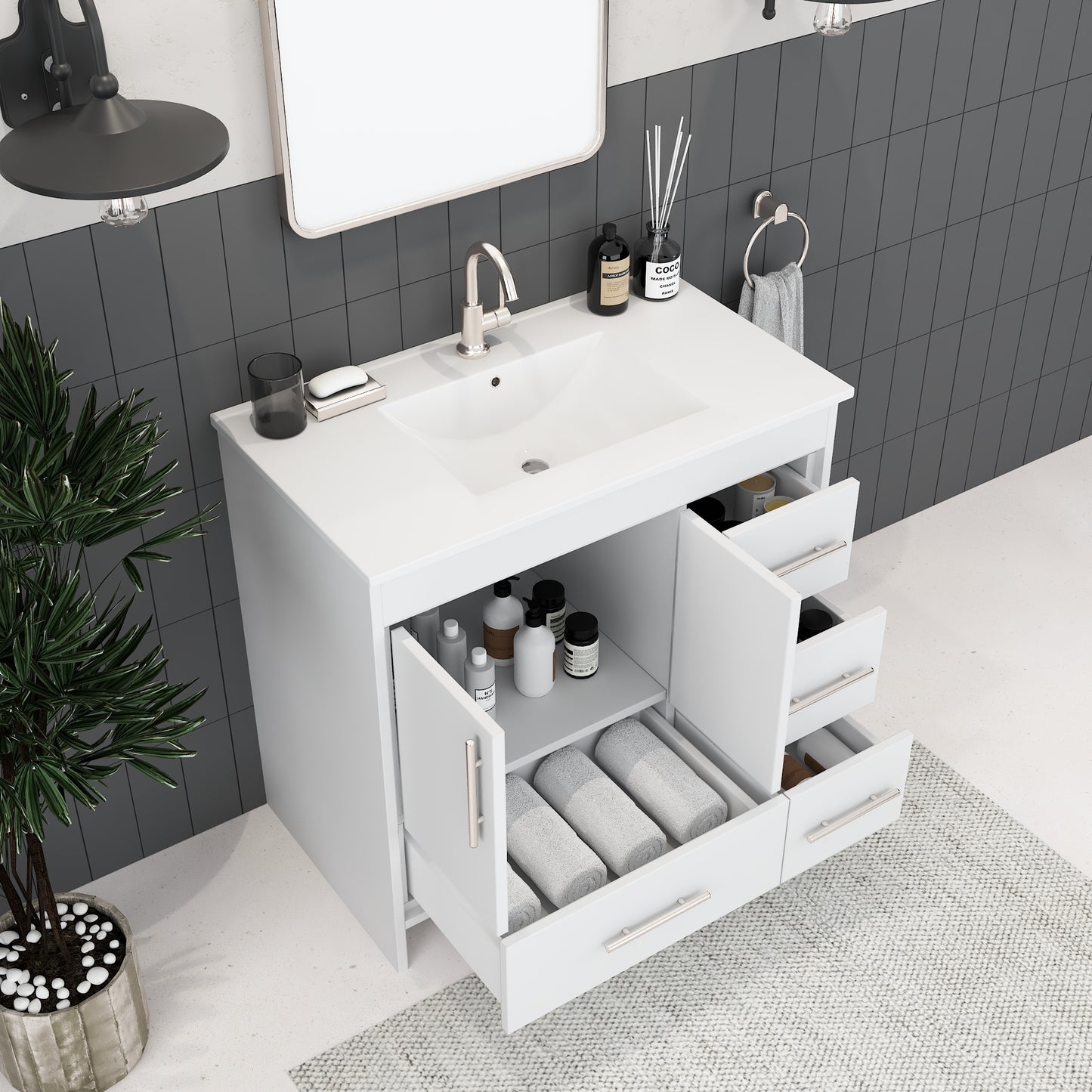 Flow 36" Bathroom Vanity with integrated counter top Right Side Drawers