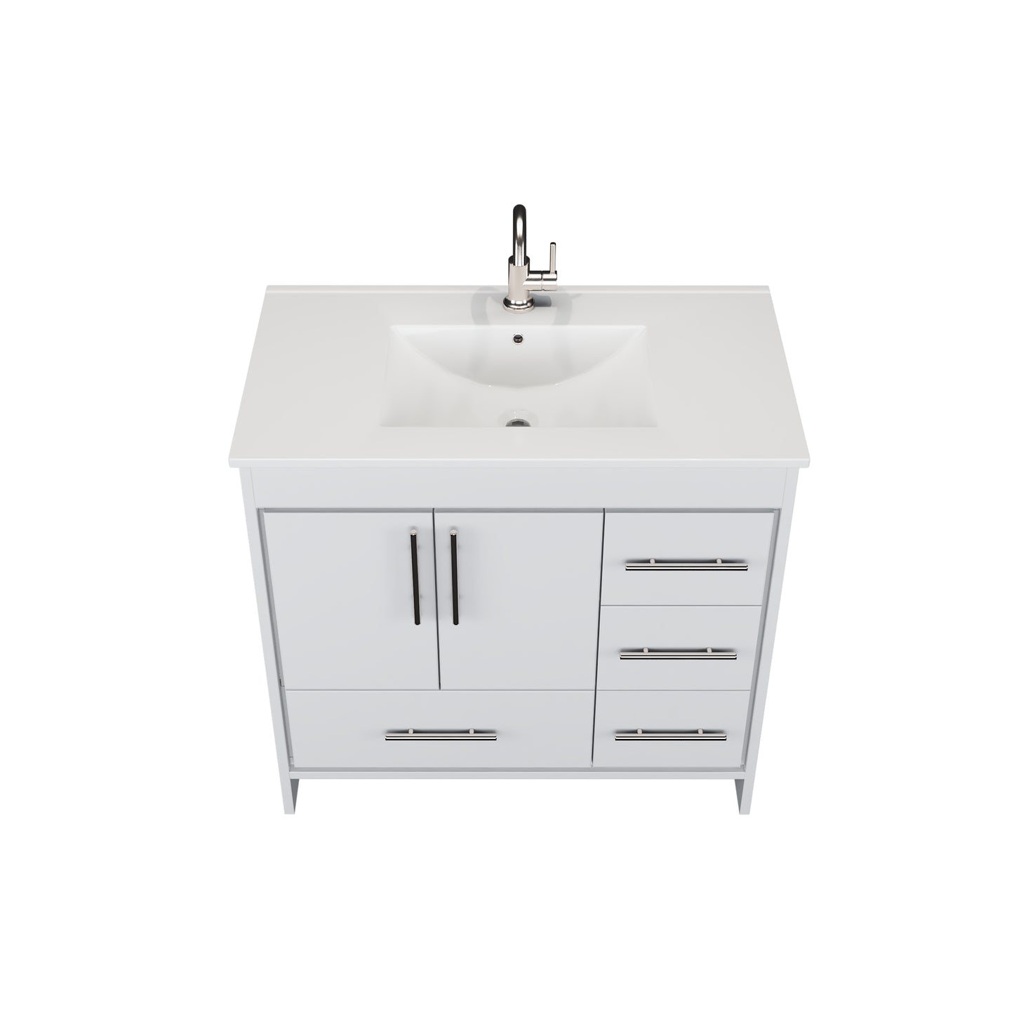 Flow 36" Bathroom Vanity with integrated counter top Right Side Drawers