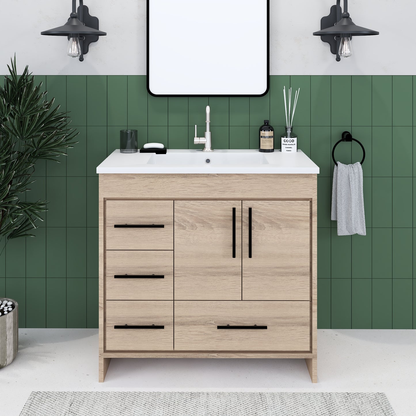 Flow 36" Bathroom Vanity with integrated counter top Left Side Drawers