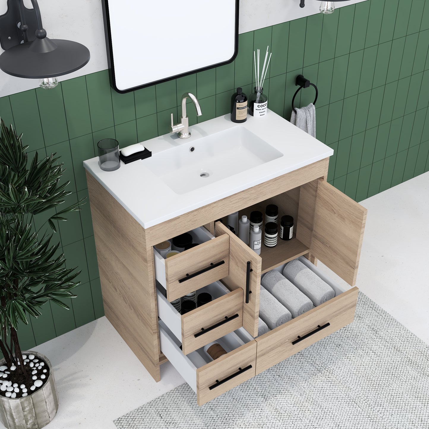 Flow 36" Bathroom Vanity with integrated counter top Left Side Drawers