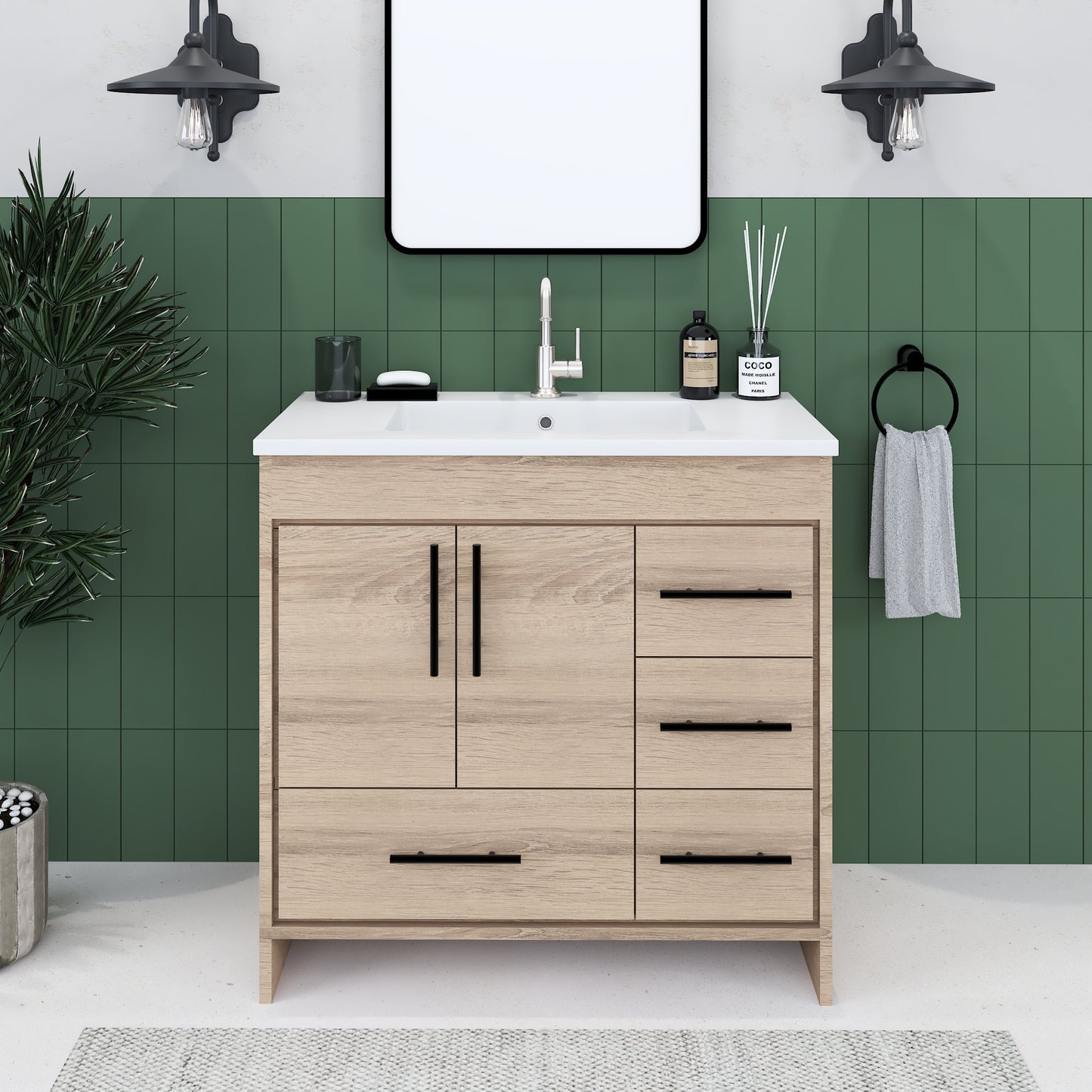 Flow 36" Bathroom Vanity with integrated counter top Right Side Drawers