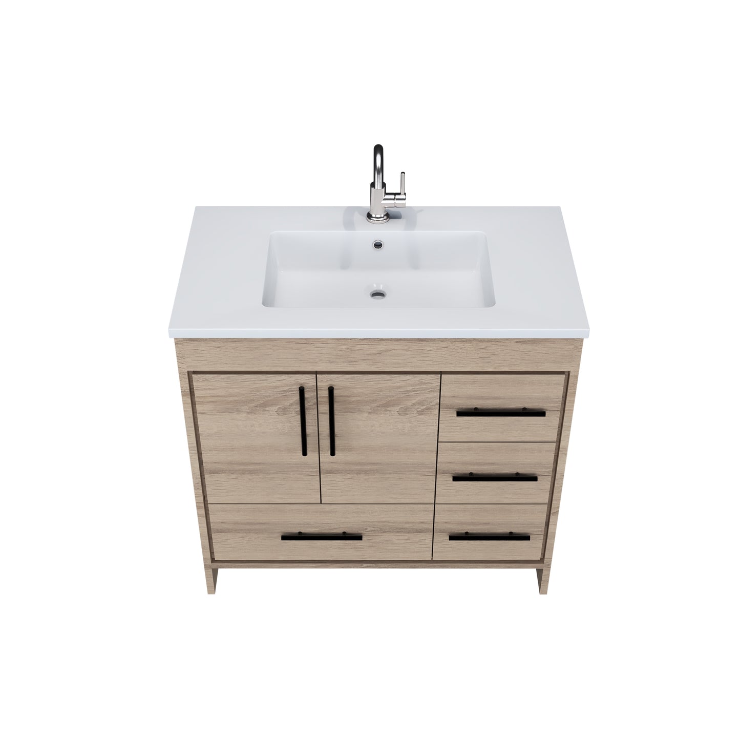 Flow 36" Bathroom Vanity with integrated counter top Right Side Drawers
