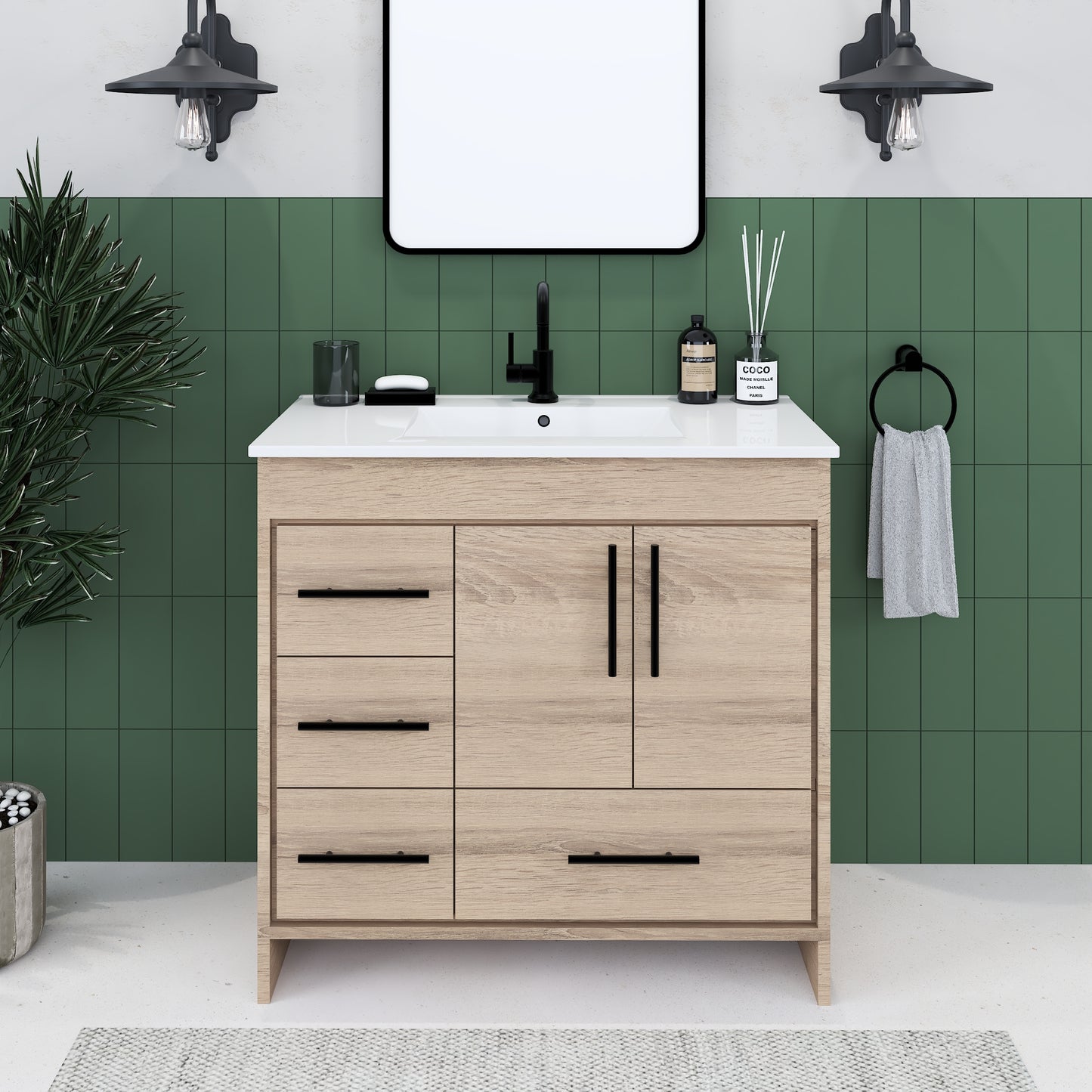 Flow 36" Bathroom Vanity with integrated counter top Left Side Drawers