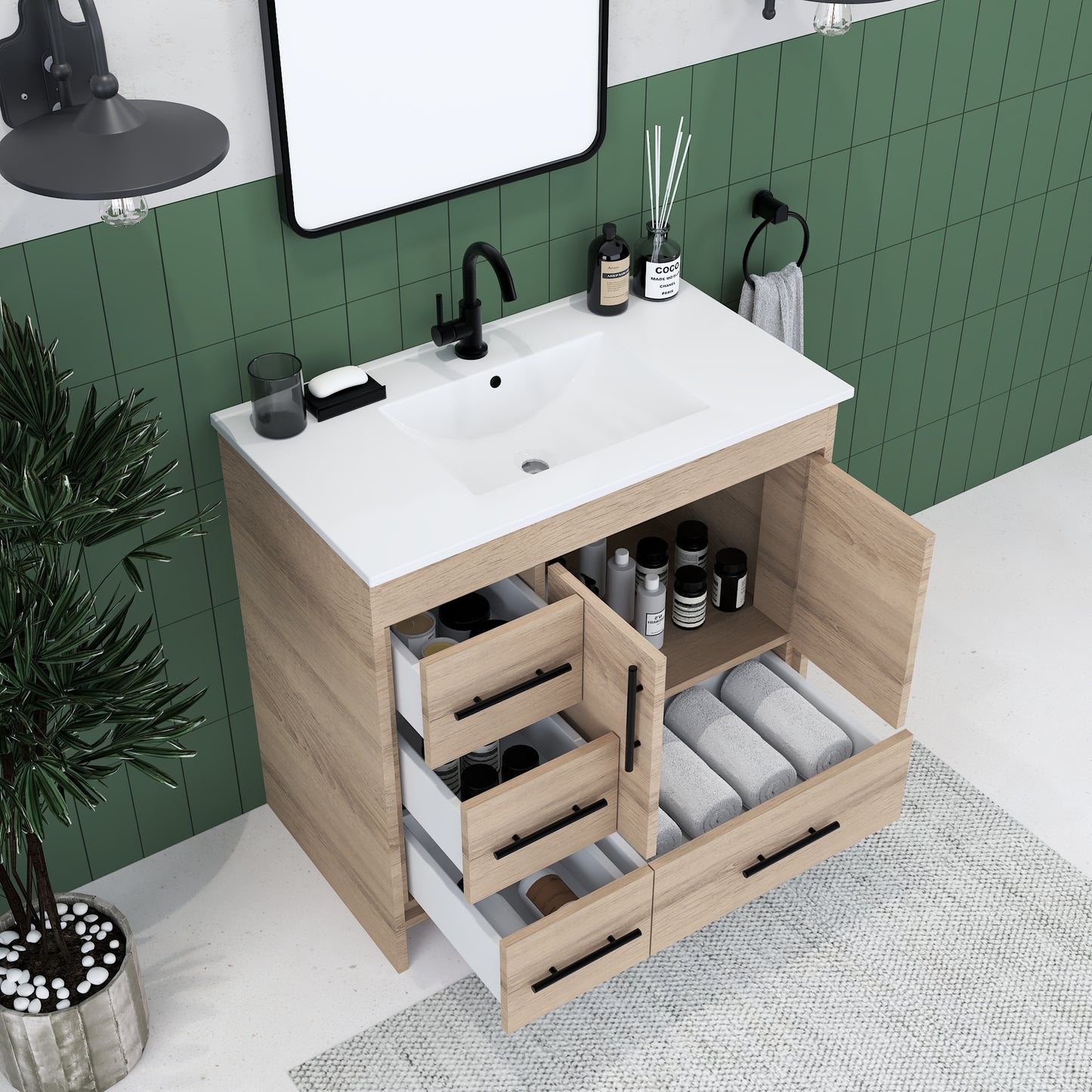 Flow 36" Bathroom Vanity with integrated counter top Left Side Drawers
