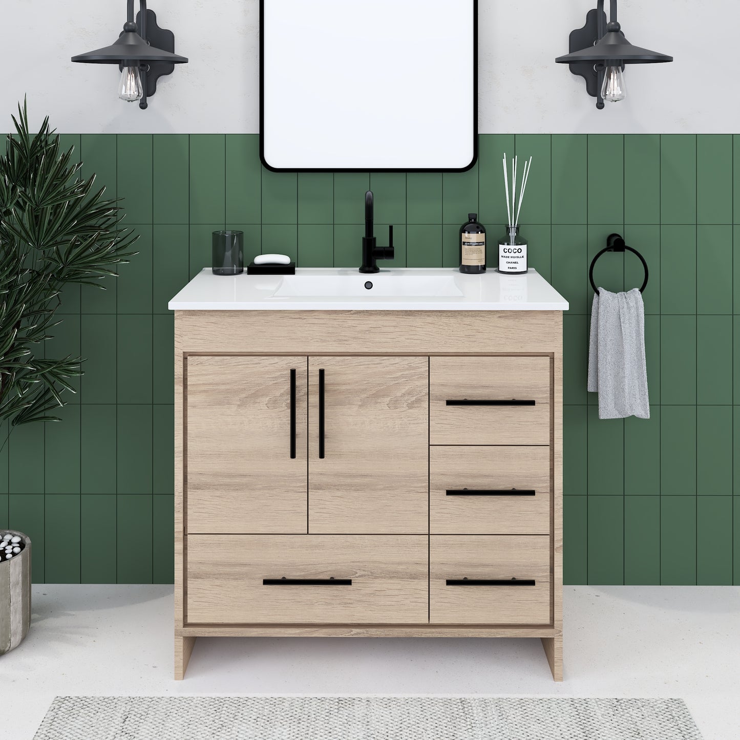 Flow 36" Bathroom Vanity with integrated counter top Right Side Drawers