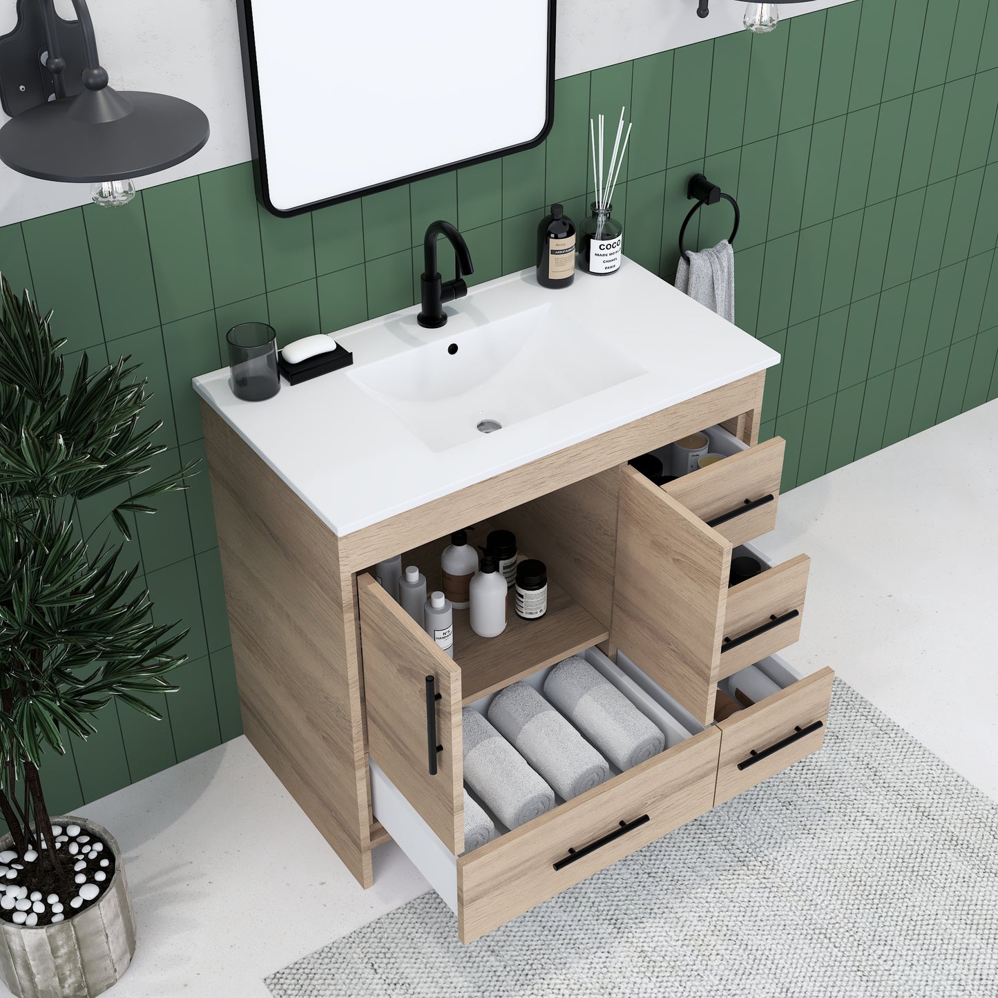 Flow 36" Bathroom Vanity with integrated counter top Right Side Drawers