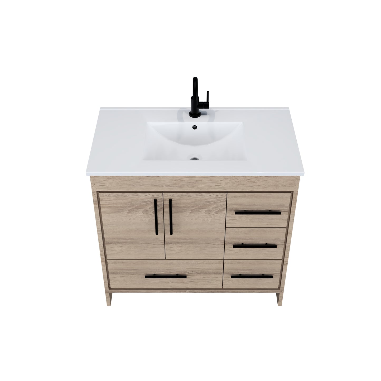 Flow 36" Bathroom Vanity with integrated counter top Right Side Drawers